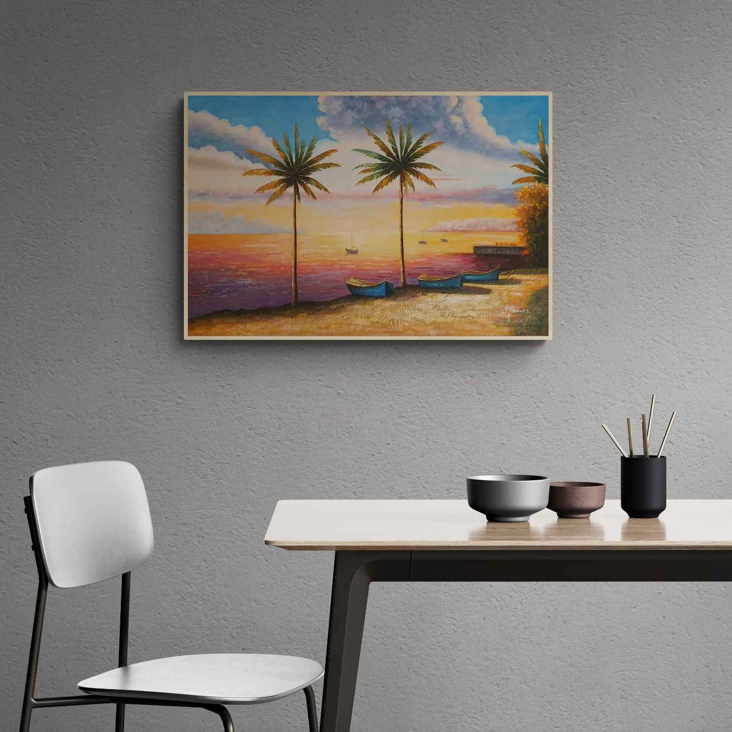 Painting the Palm Trees by the Sea 90x60 cm