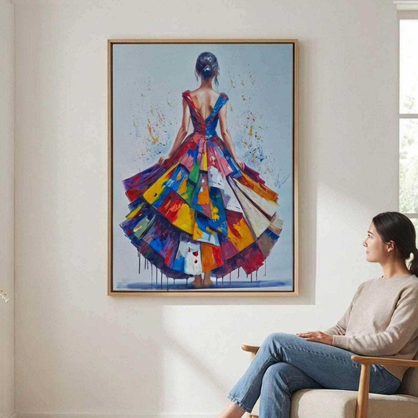 Cuadro de arte contemporáneo, mujer de espalda vibrante