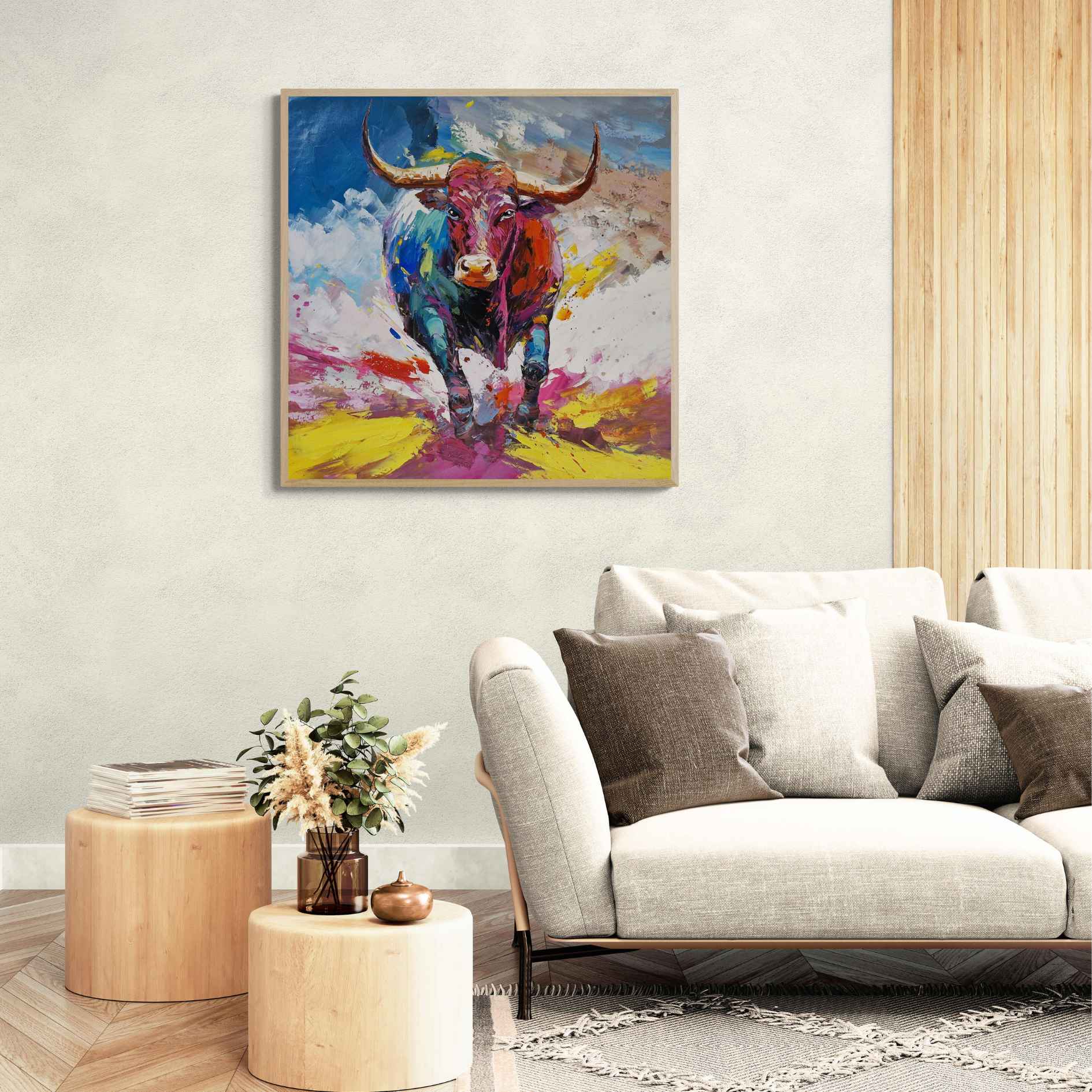 Obra artística de toro con técnica impasto