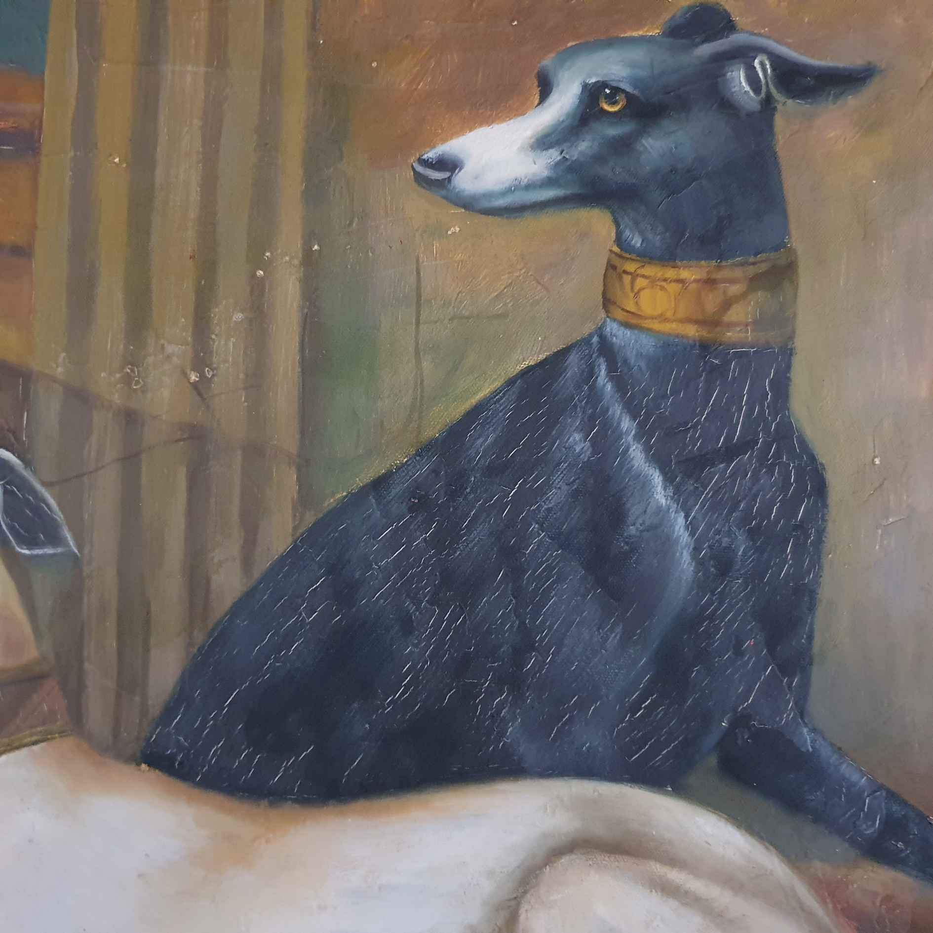 Arte al óleo con galgos en reposo