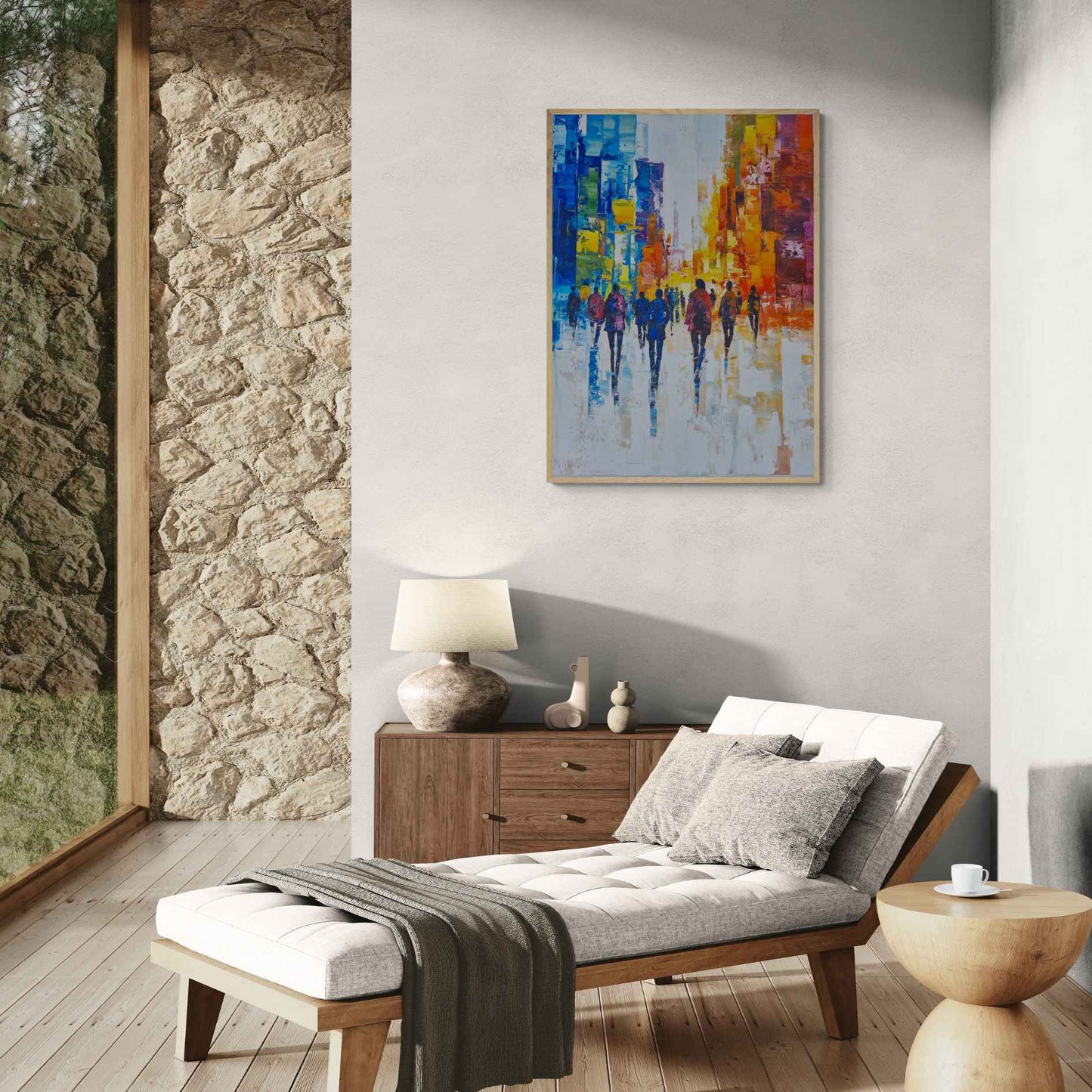 Cuadro decorativo de ciudad moderna, pintado a mano en óleo. Añade arte auténtico a tu hogar con envío y devoluciones gratuitas.