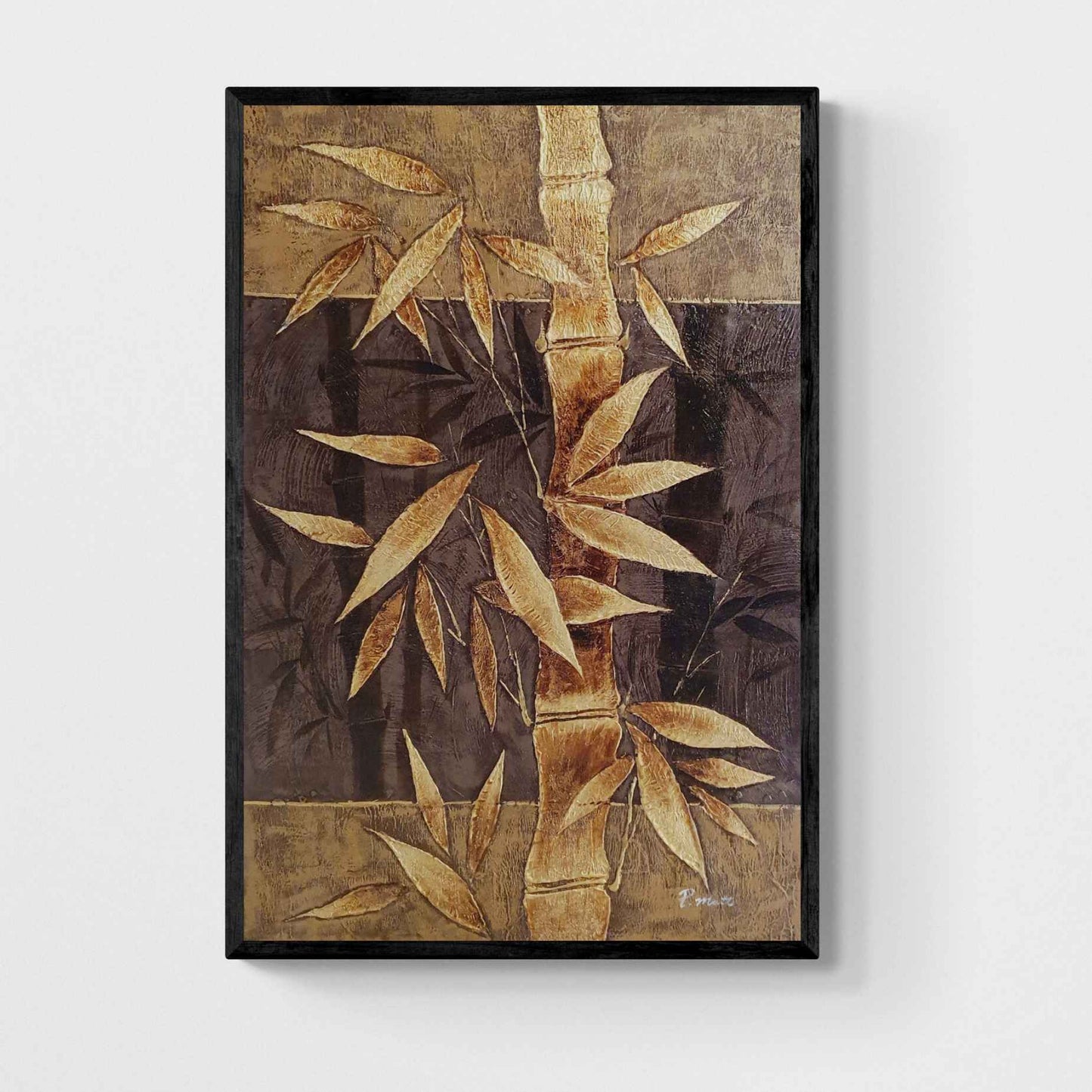 Cuadro de bambu en relieve con pintura dorada