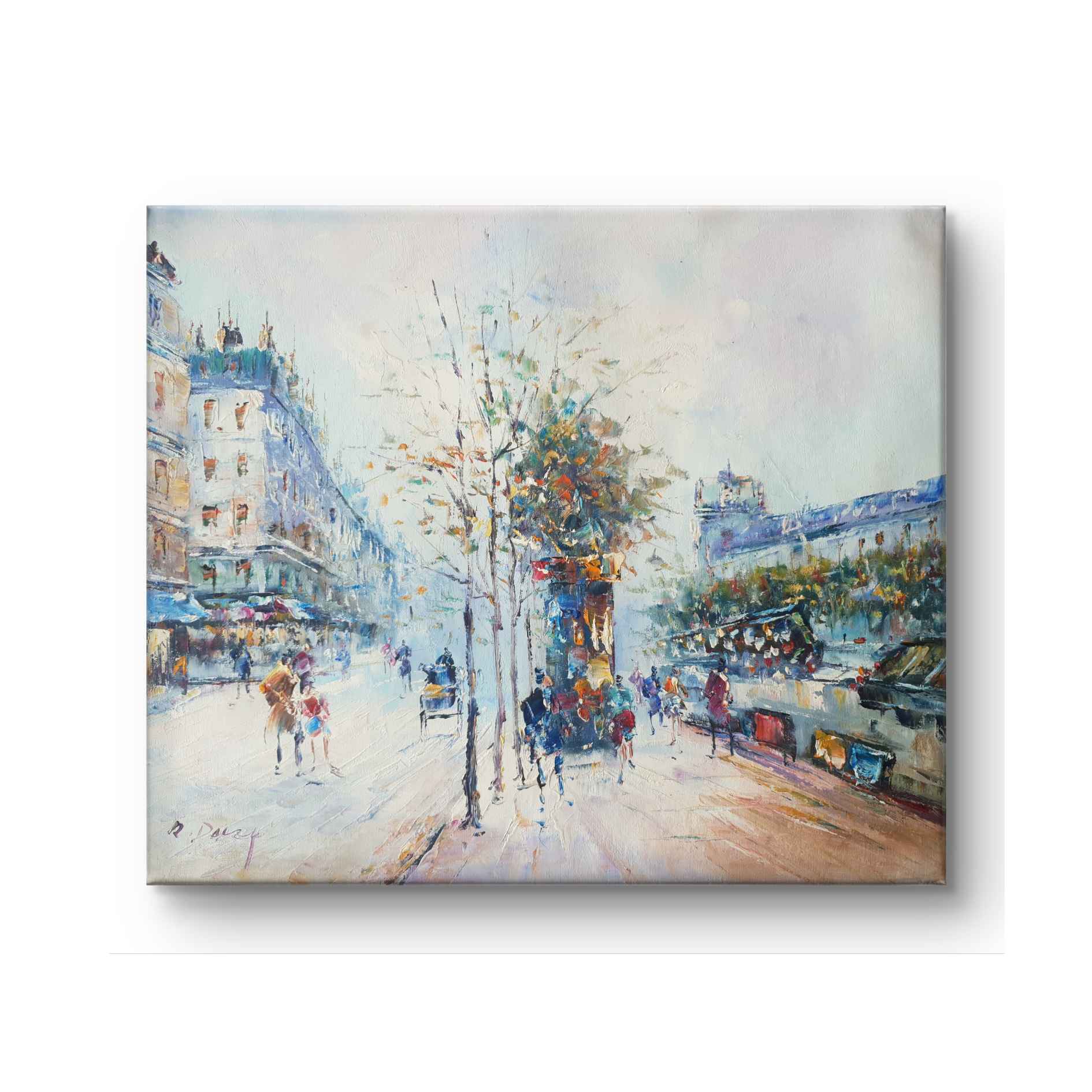 Cuadro urbano de ciudad de París con colores vibrantes, textura y pincelada impresionista