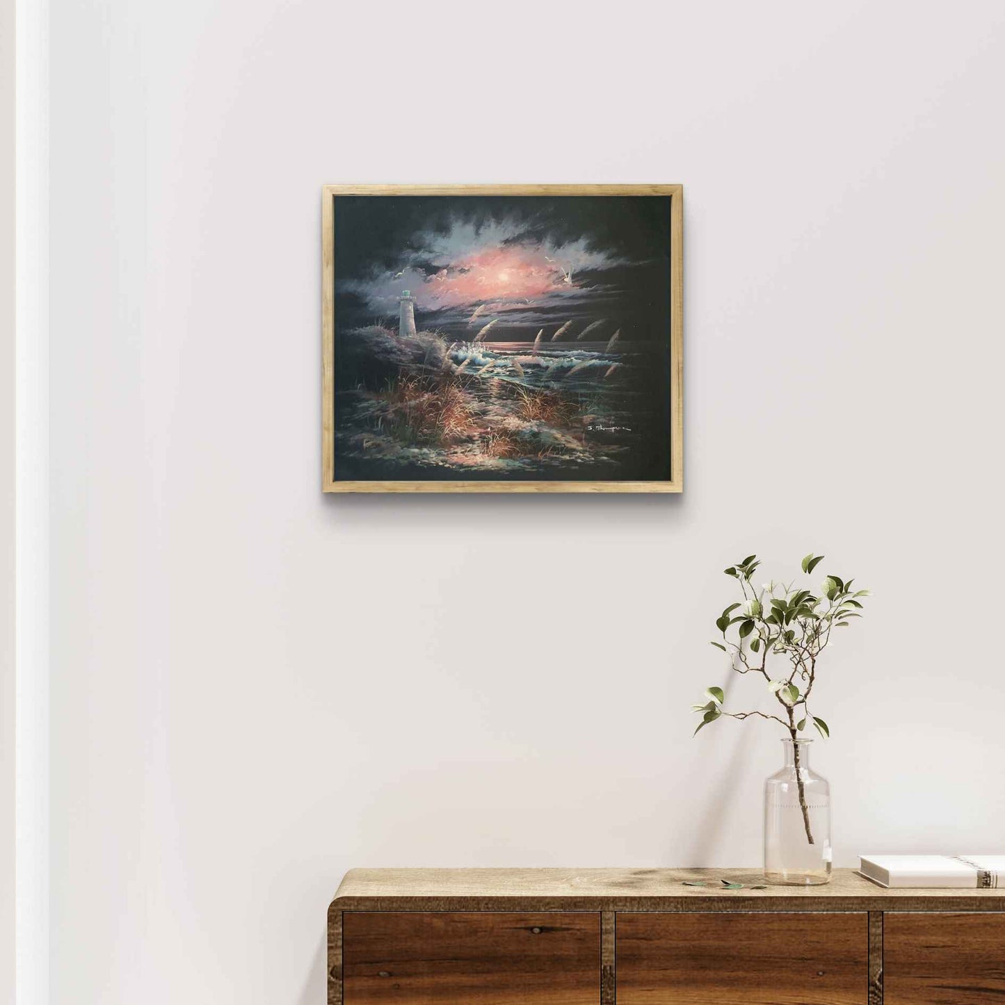 Cuadro de marina al anochecer, ideal para espacios con decoración relajante