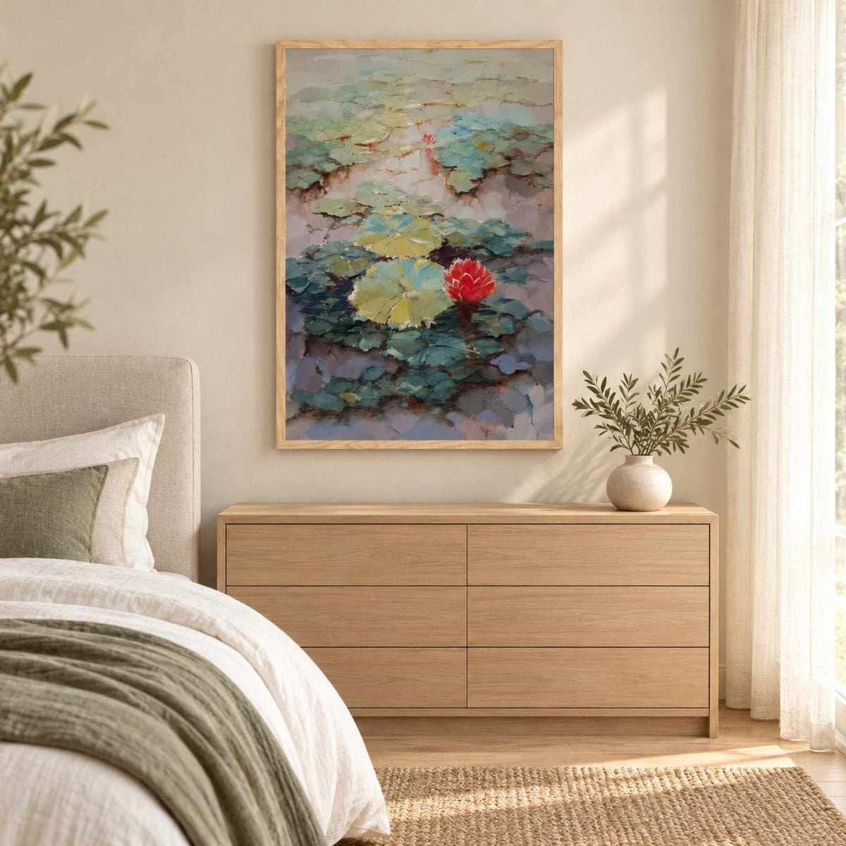 Green Water Lilies Painting 60x90 cm - Hand-Painted Natural Art