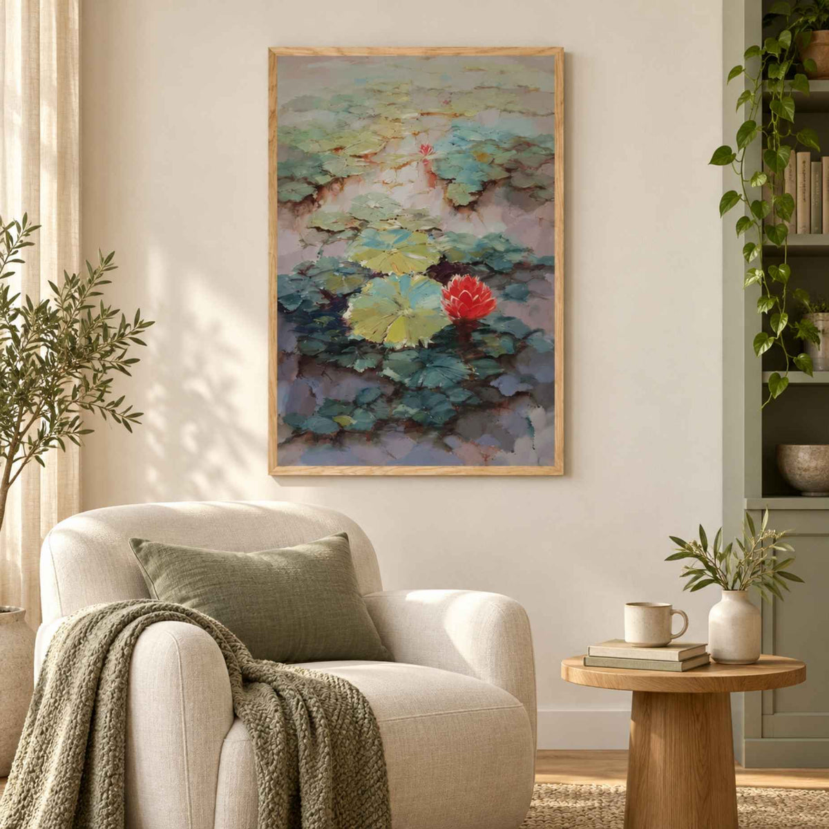 Green Water Lilies Painting 60x90 cm - Hand-Painted Natural Art