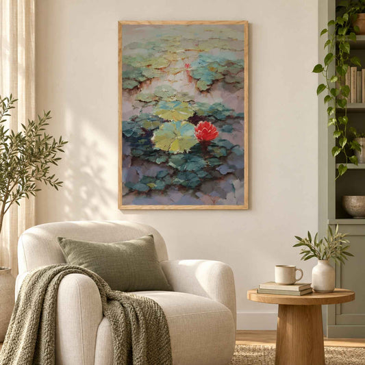 Cuadro Nenúfares Verdes 60x90 cm - Arte Natural Pintado a Mano