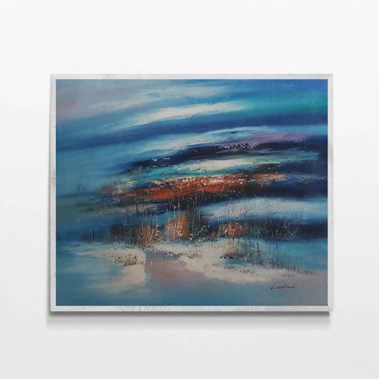 Cuadro al óleo "Marina Abstracta" pintado a mano con colores azulados