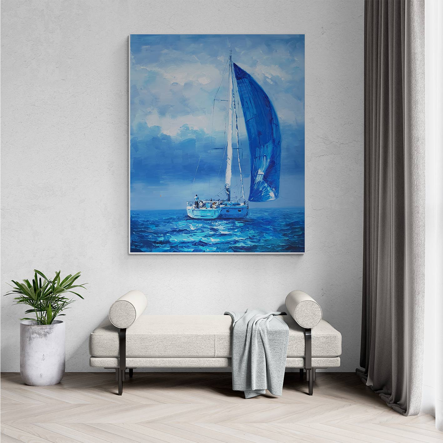 Pintura al óleo original de velero 