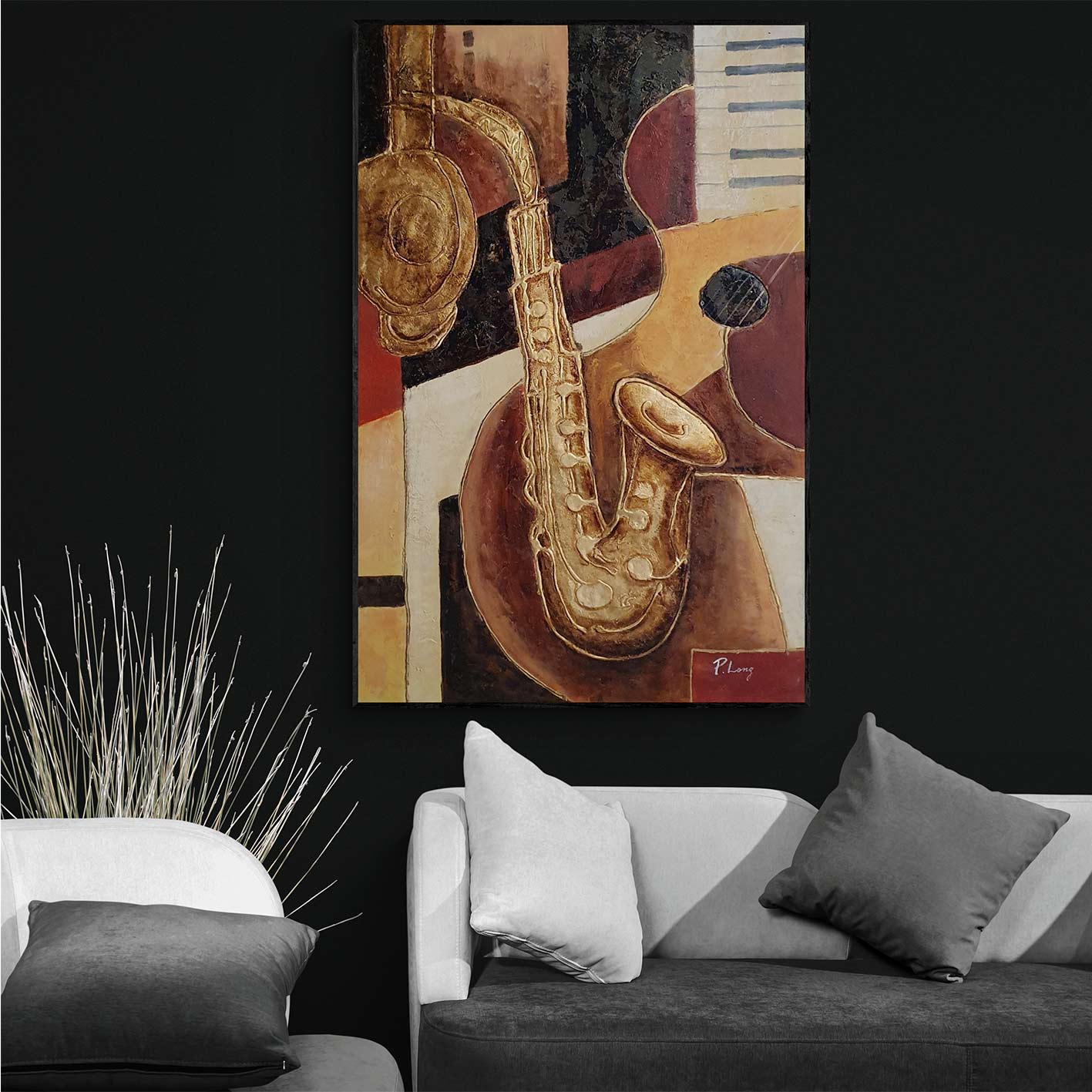 Cuadro_saxofonPintura Instrumentos 60x90 cm