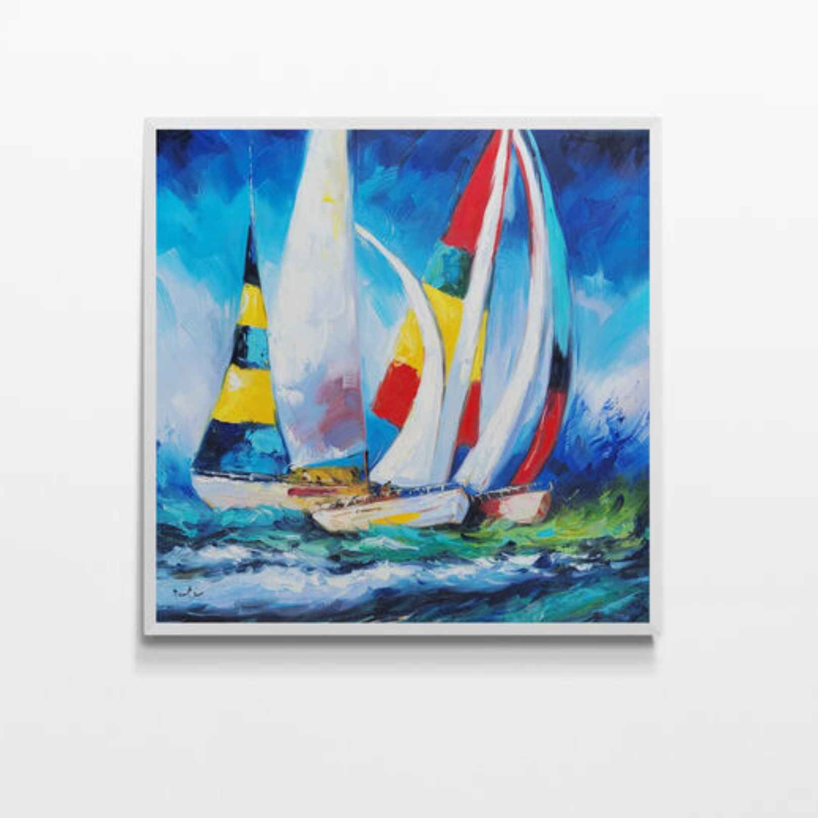 Pintura Barcos Arcoiris 80x80 cm