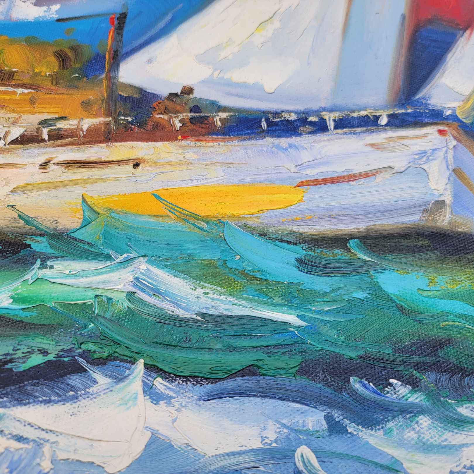 Cuadro Pintura Barcos Arcoiris 80x80 cm