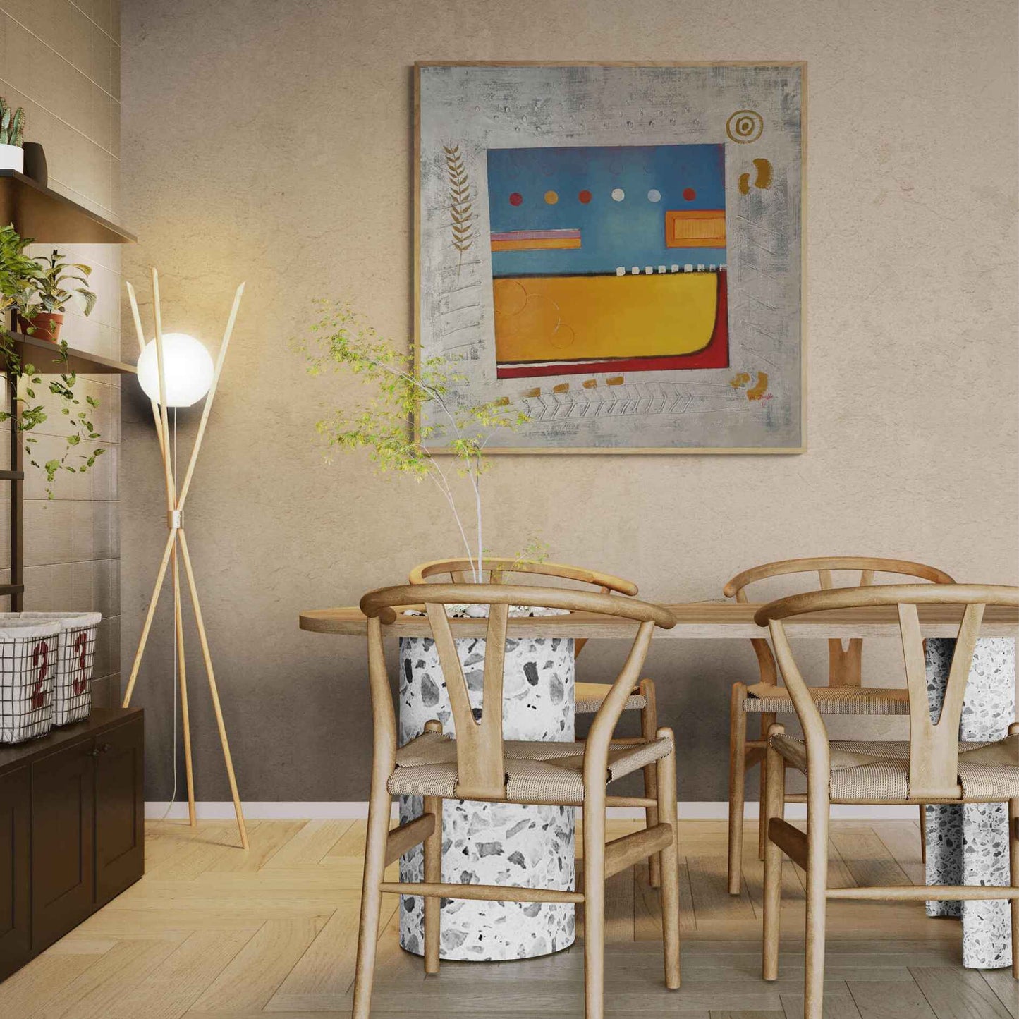 Cuadro abstracto pintado al óleo con colores vivos