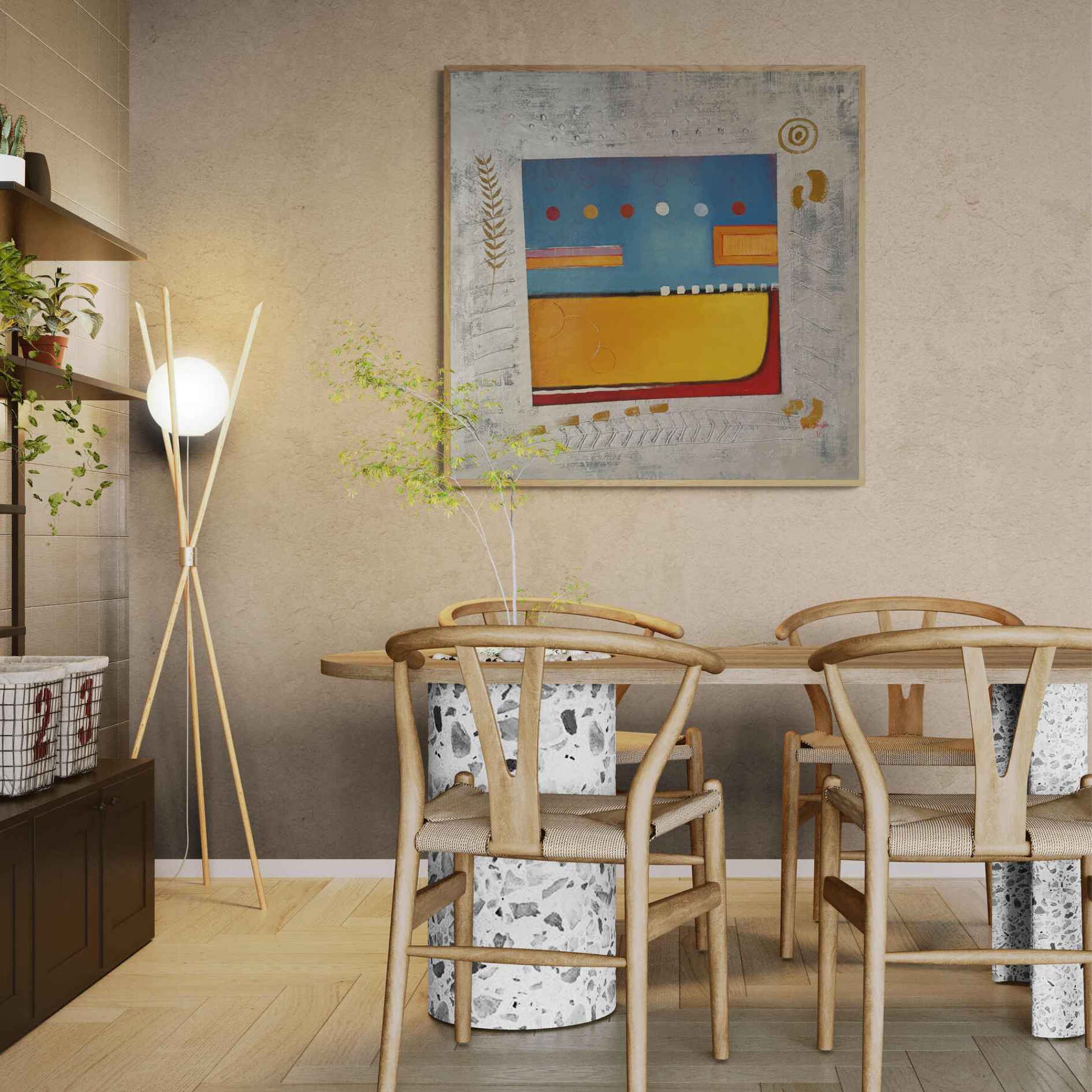 Cuadro abstracto pintado al óleo con colores vivos