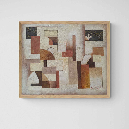 Cuadro abstracto de óleo con textura en tonos marrones