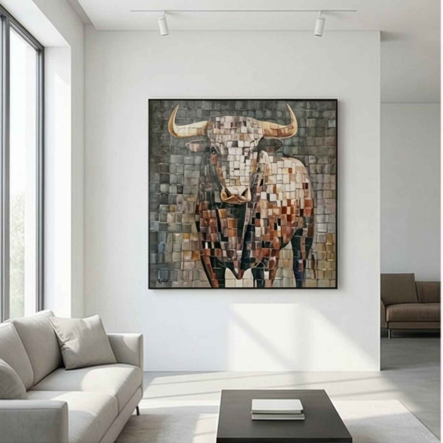 Pintura al óleo de toro sobre lienzo moderno