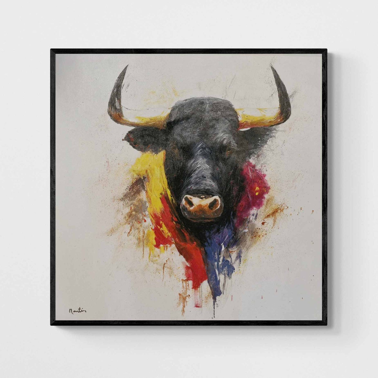 Pintura al óleo de toro hecha a mano