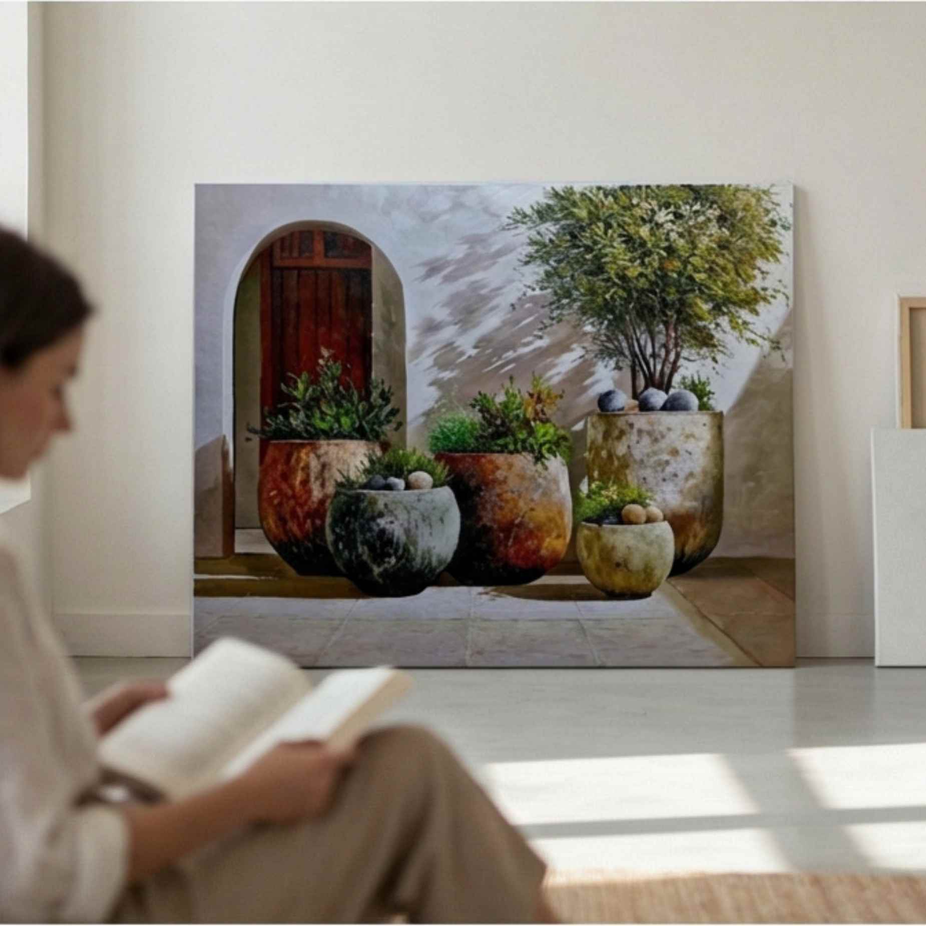 Cuadro de Patio Mediterraneo con Plantas Naturales