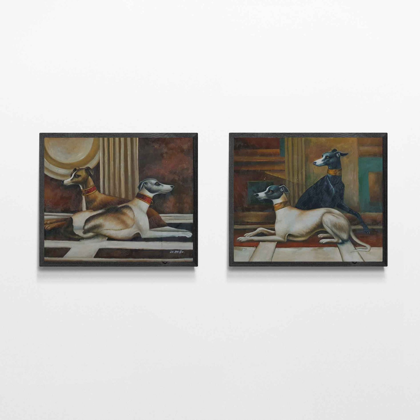 Cuadro al óleo de galgos pintados a mano