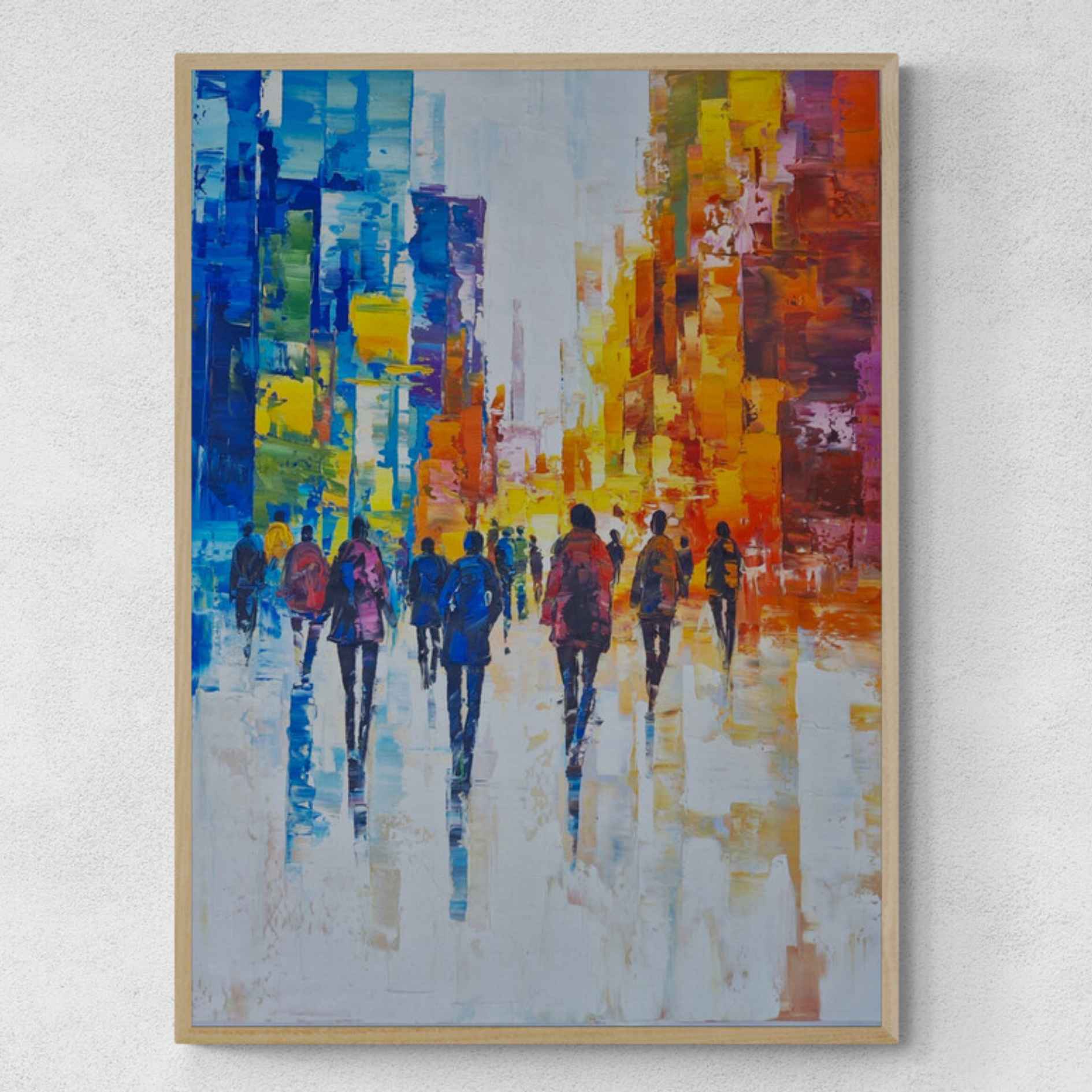 Cuadro de ciudad moderna en tonos vibrantes