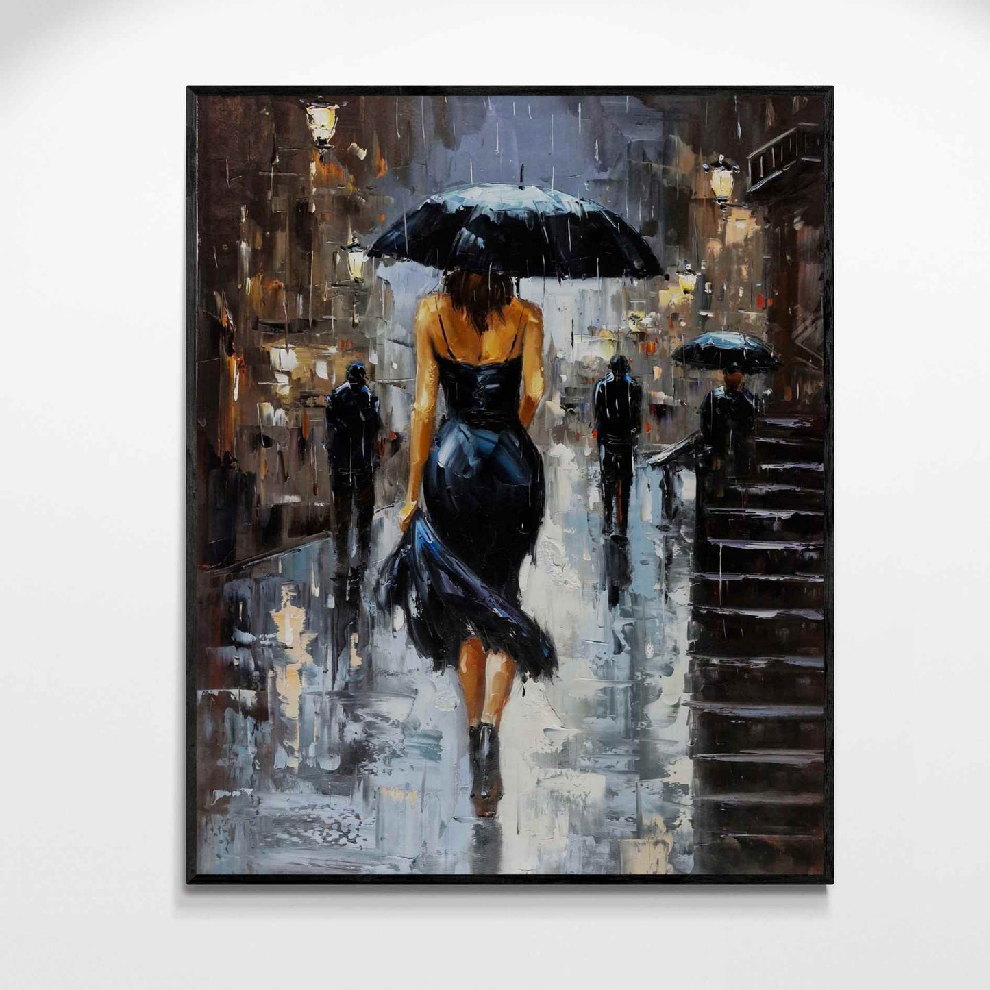 Silhouette in the rain painting. 102x82 cm