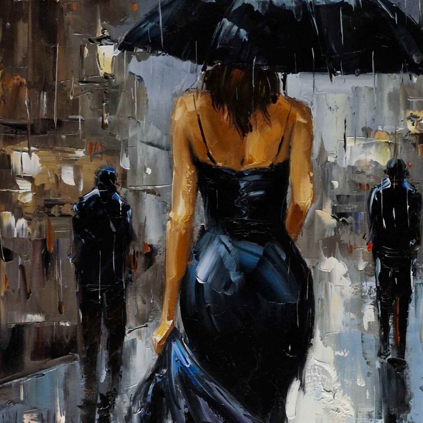 Silhouette in the rain painting. 102x82 cm