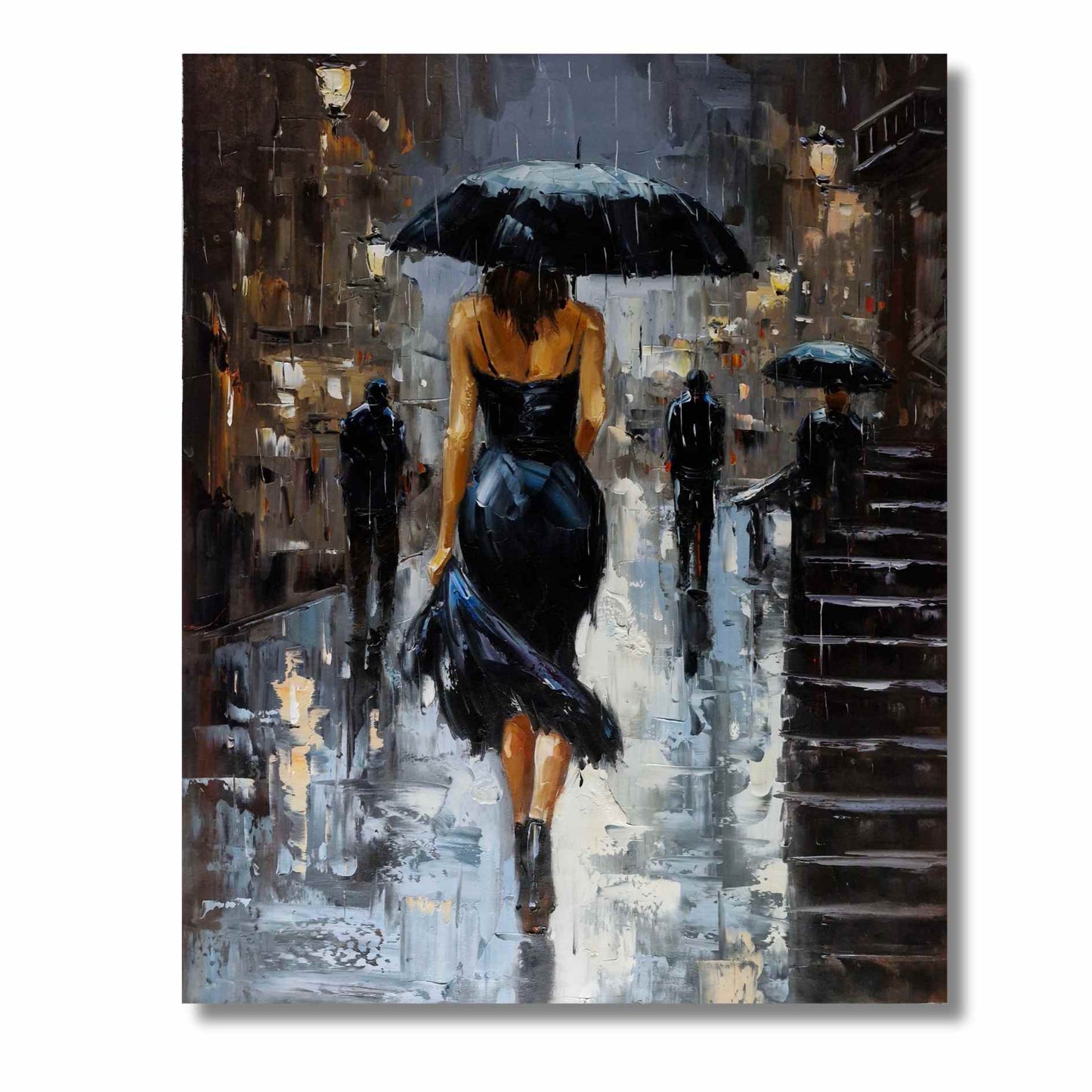 Silhouette in the rain painting. 102x82 cm