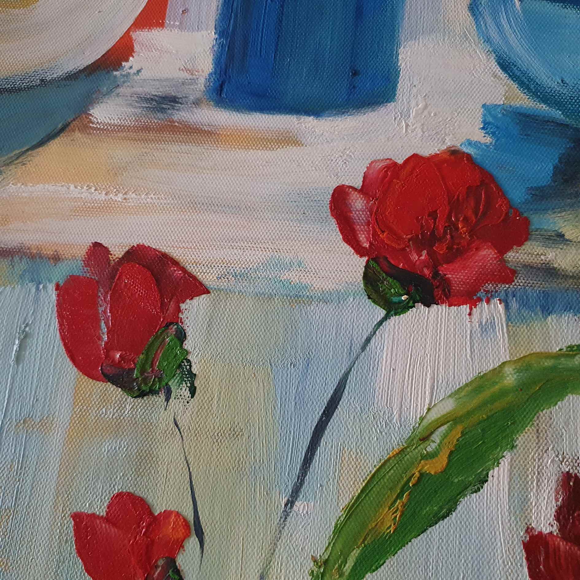 2 cuadros en óleo con jarras y flores