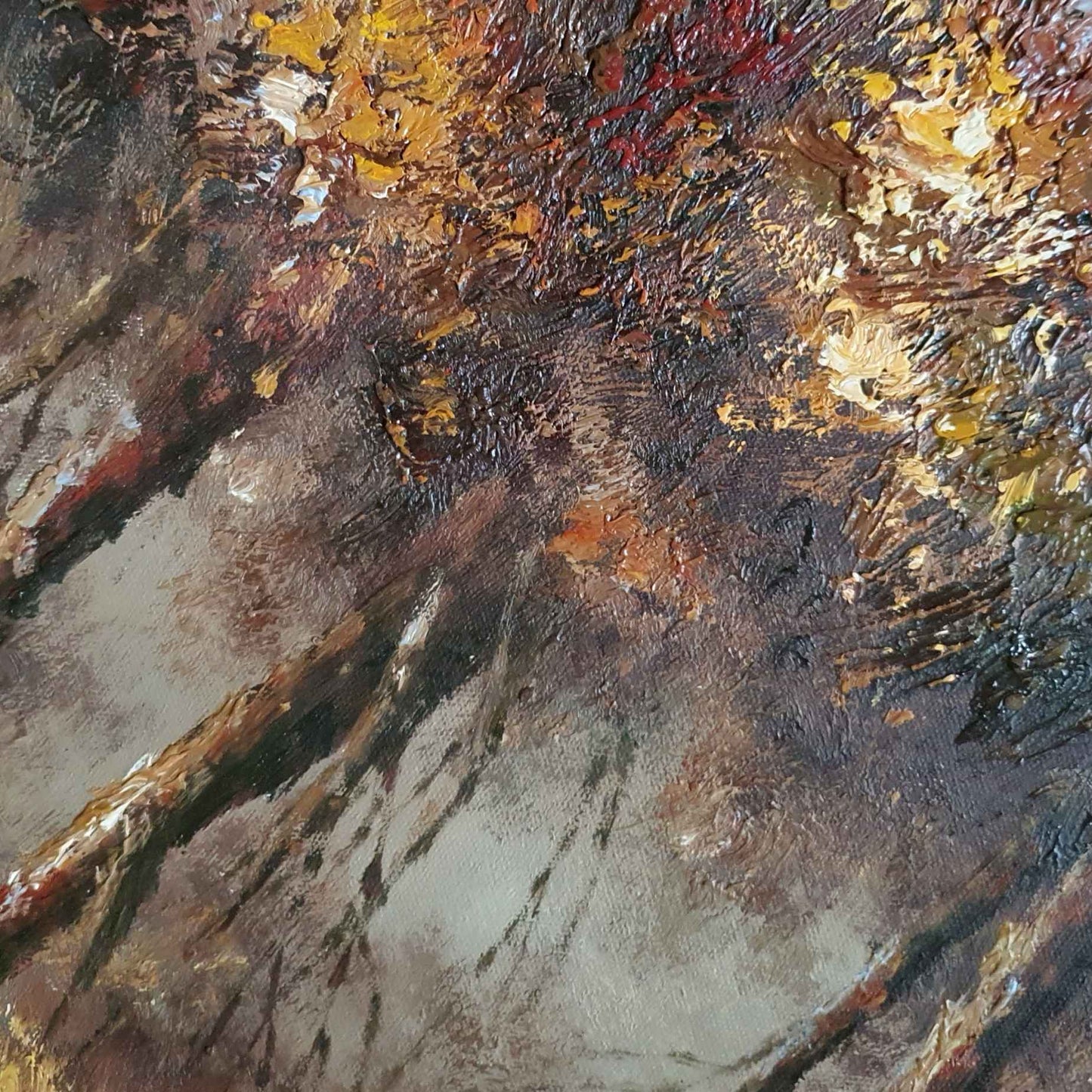 Escena artistica de bosque otoñal al oleo