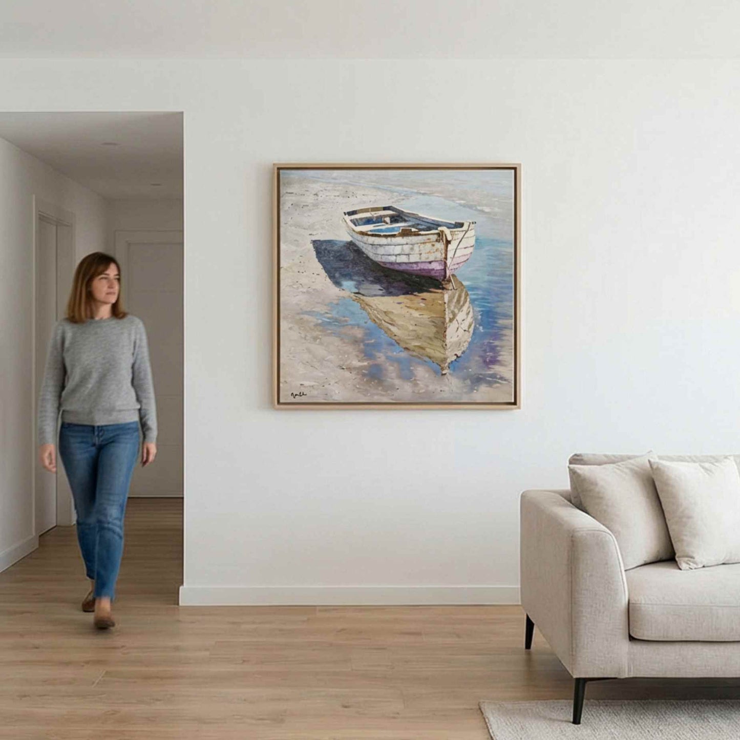 Primer plano de pinceladas al óleo en cuadro marítimo