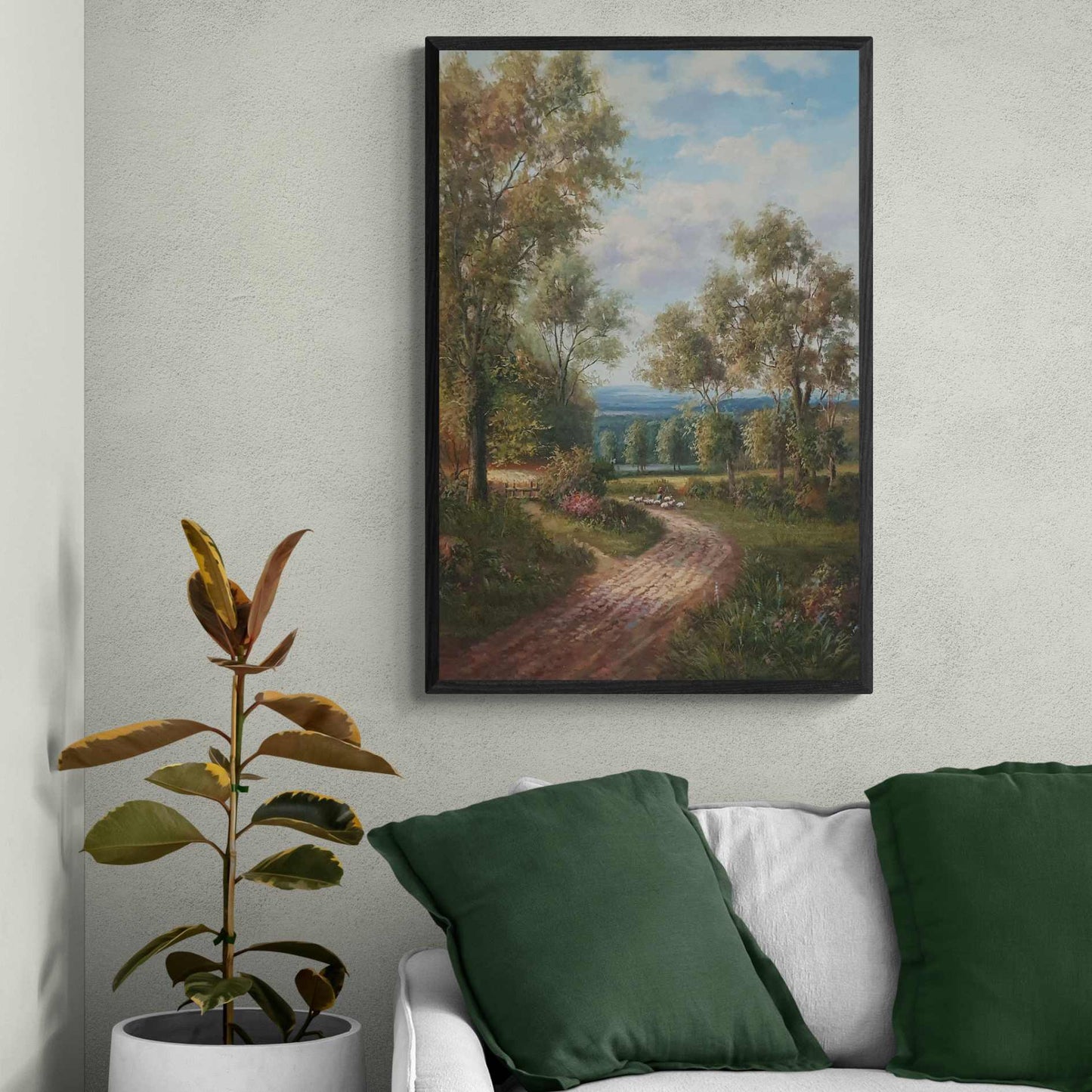 Lienzo decorativo vertical con paisaje campestre y cielo luminoso