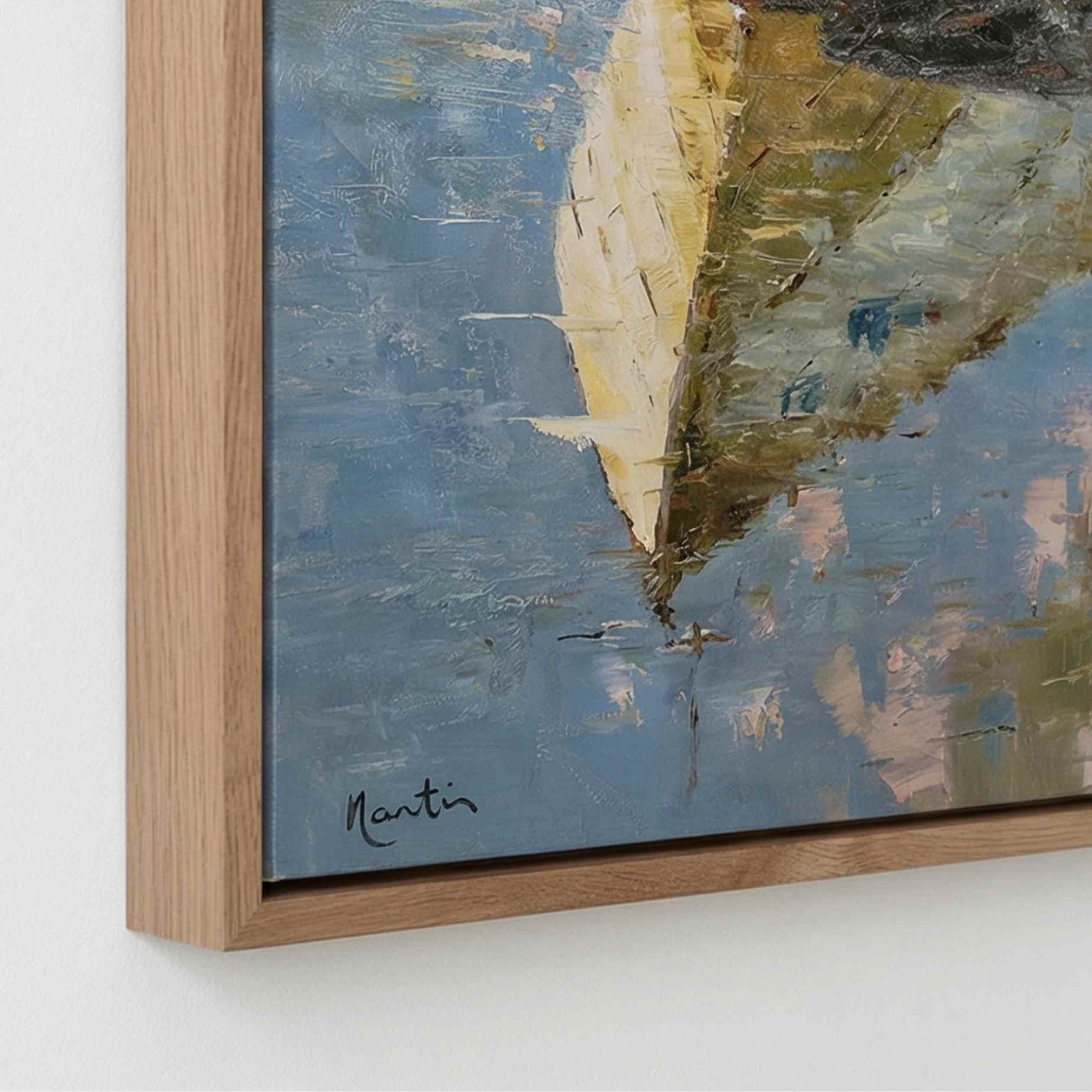 Obra artística de barca flotando, hecha a mano