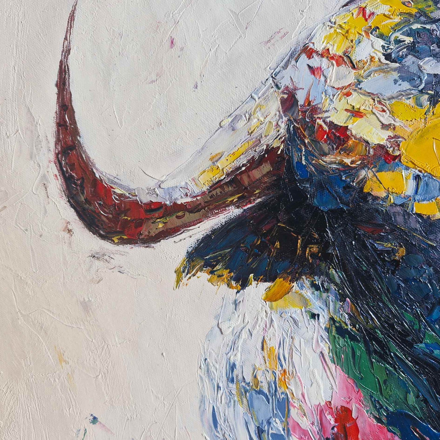 Arte al óleo de toro con técnica expresiva y color