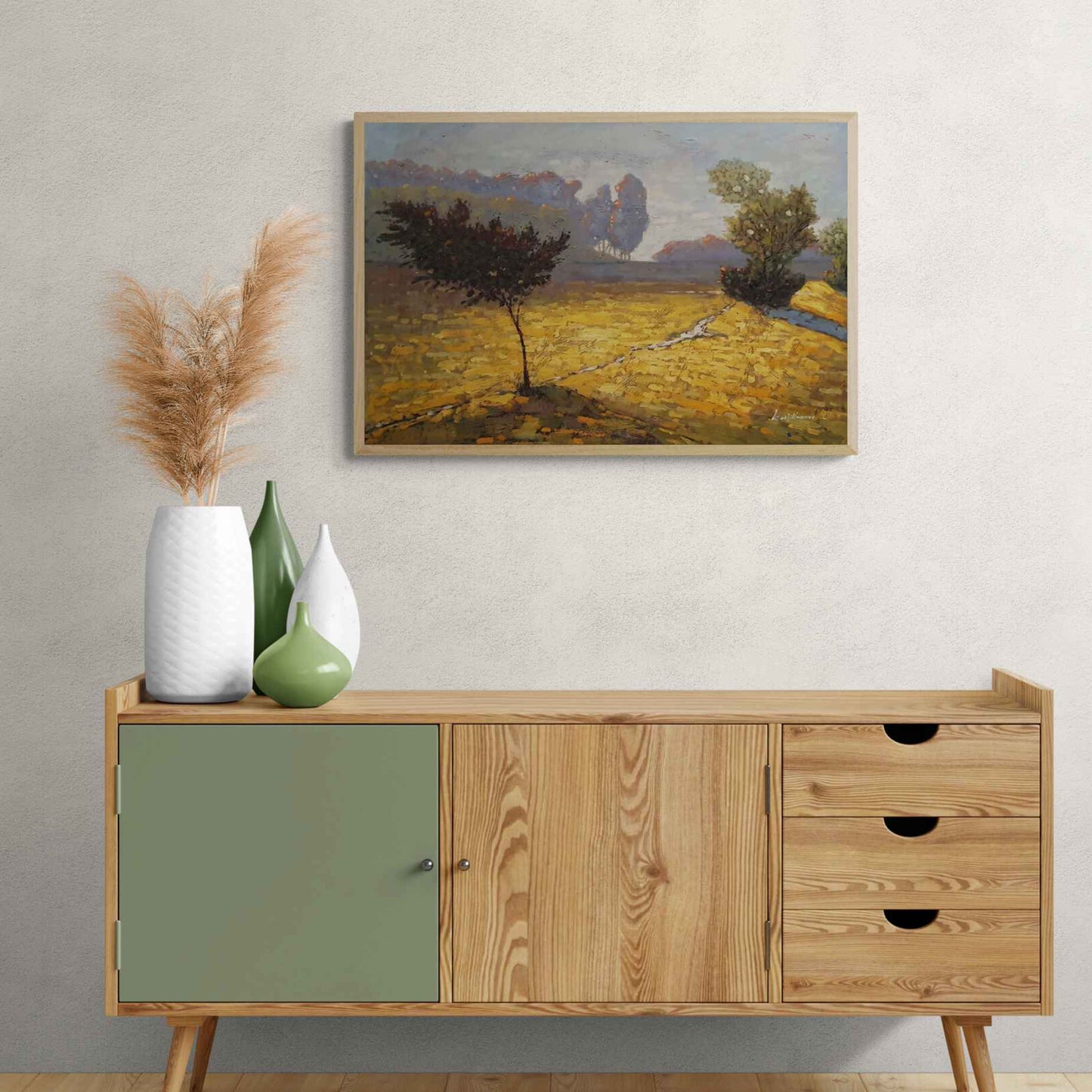 Cuadro hecho a mano de paisaje campestre