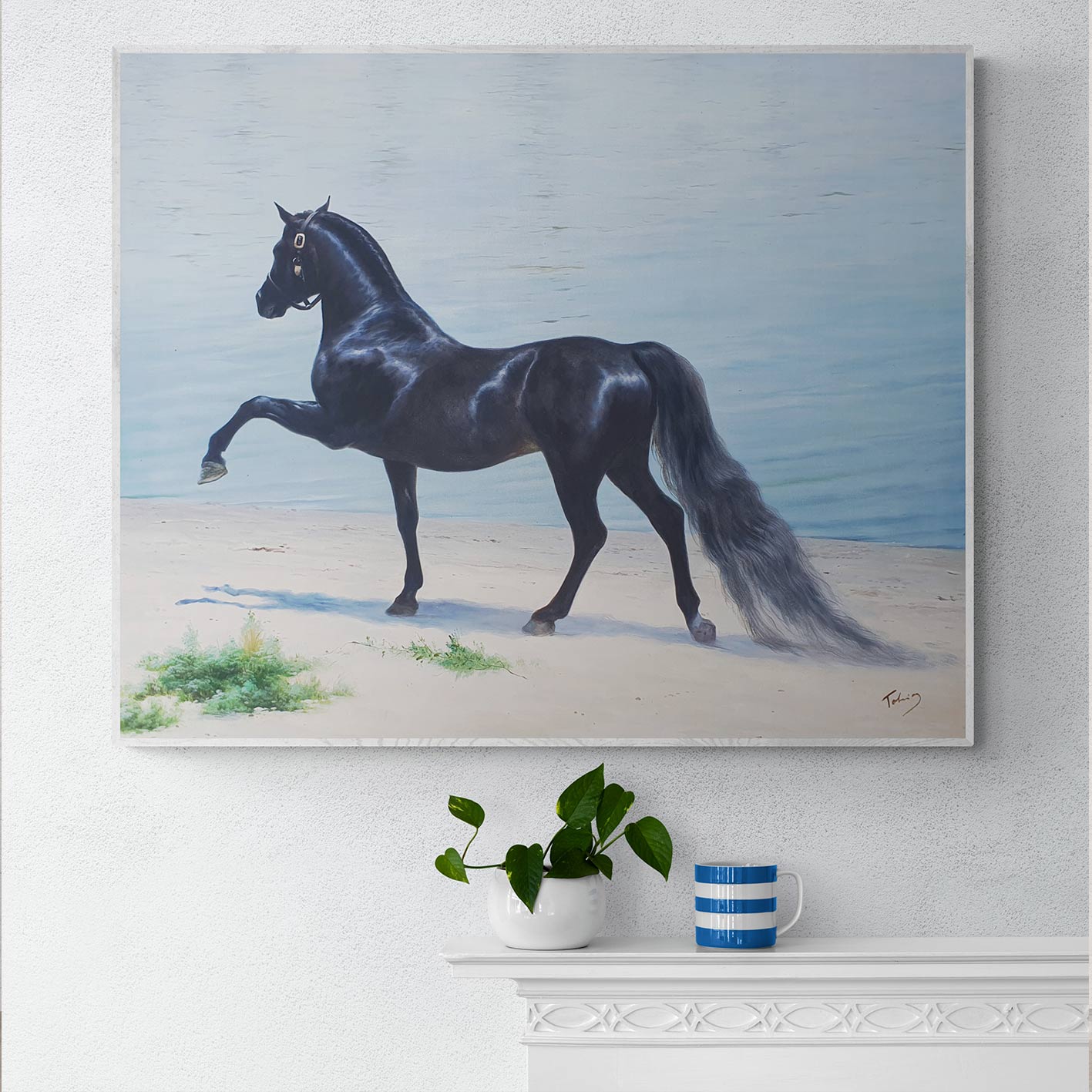 Cuadro Caballo Negro Arabe 100x80 cm