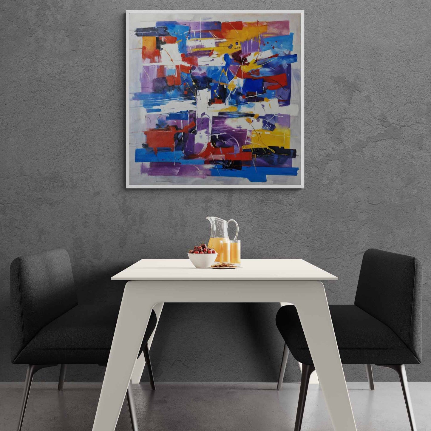 Cuadro moderno multicolor hecho a mano sobre lienzo