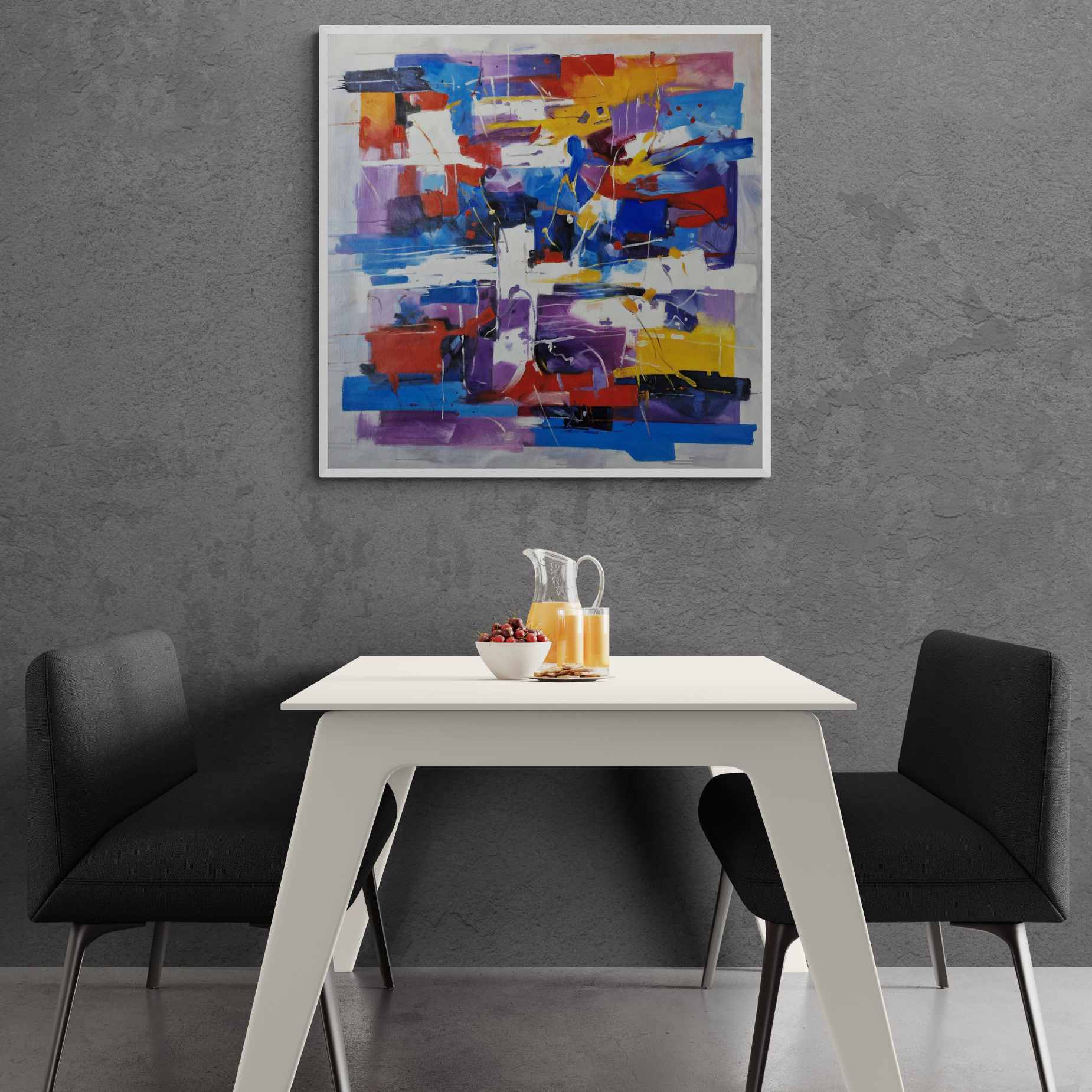 Cuadro moderno multicolor hecho a mano sobre lienzo