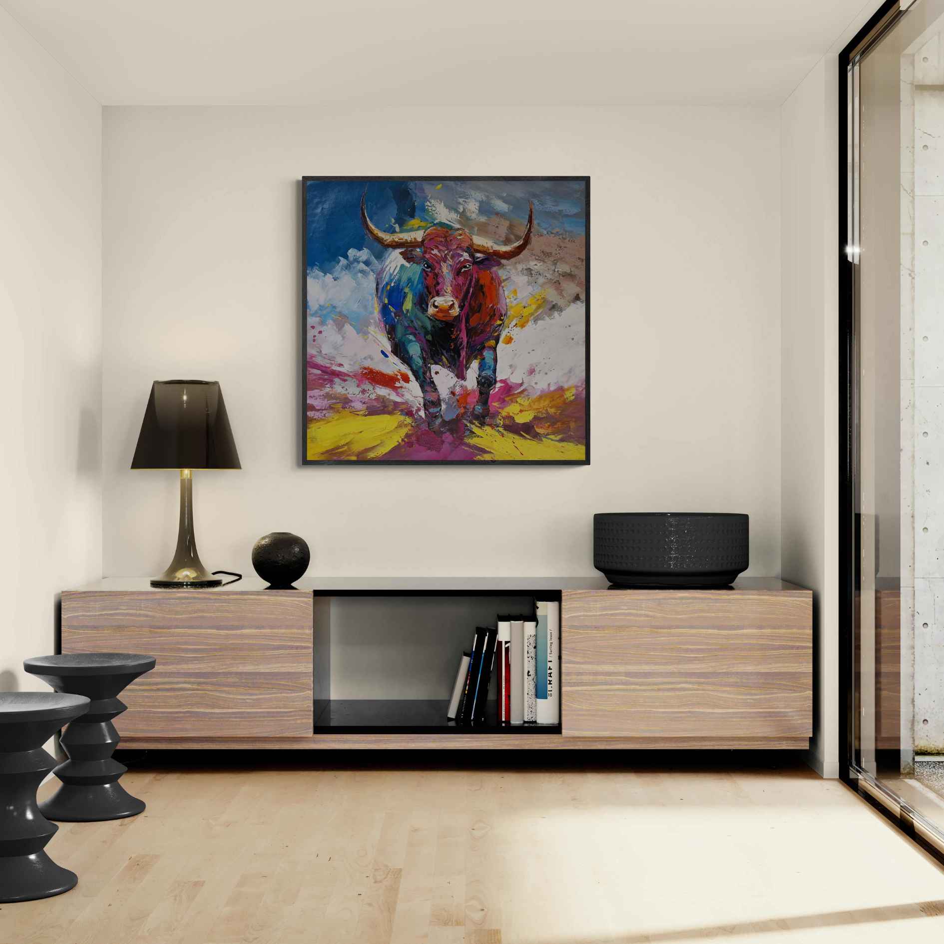 Pintura al óleo con espátula de toro multicolor