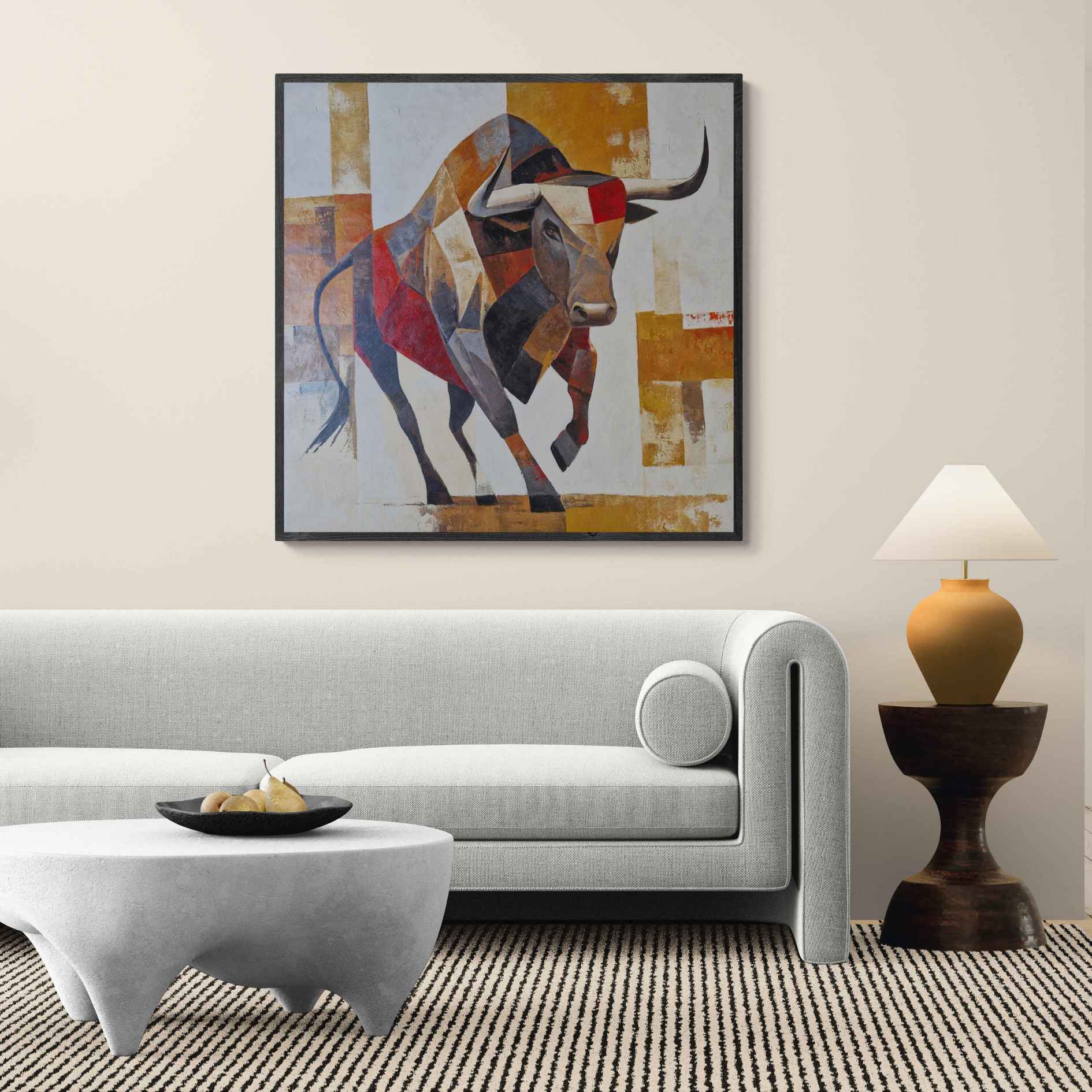 Obra al óleo de toro con diseño abstracto moderno