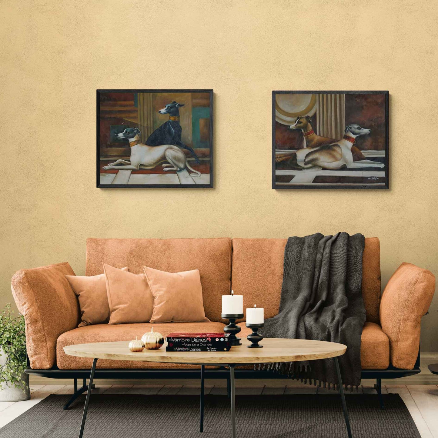Pintura decorativa con galgos elegantes