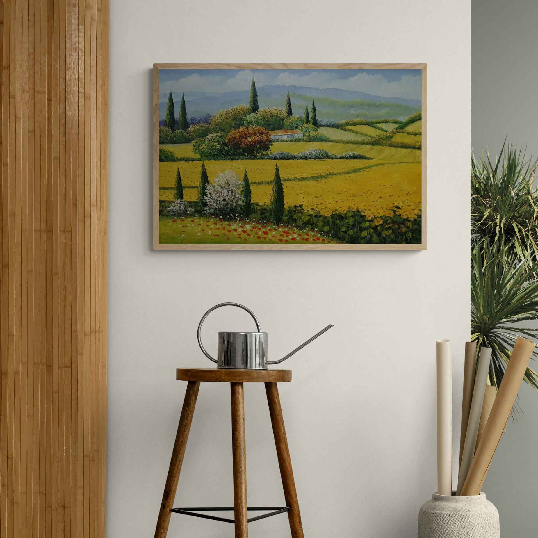 Pintura al óleo de paisaje veraniego en Toscana