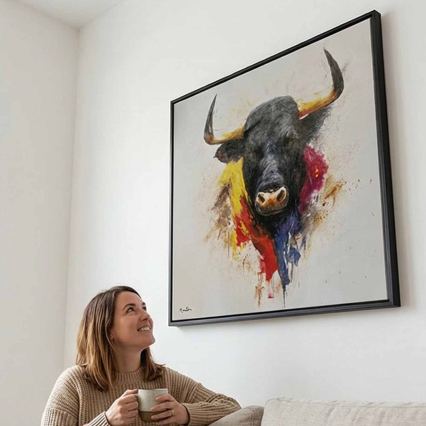 Cuadro de toro sobre fondo blanco