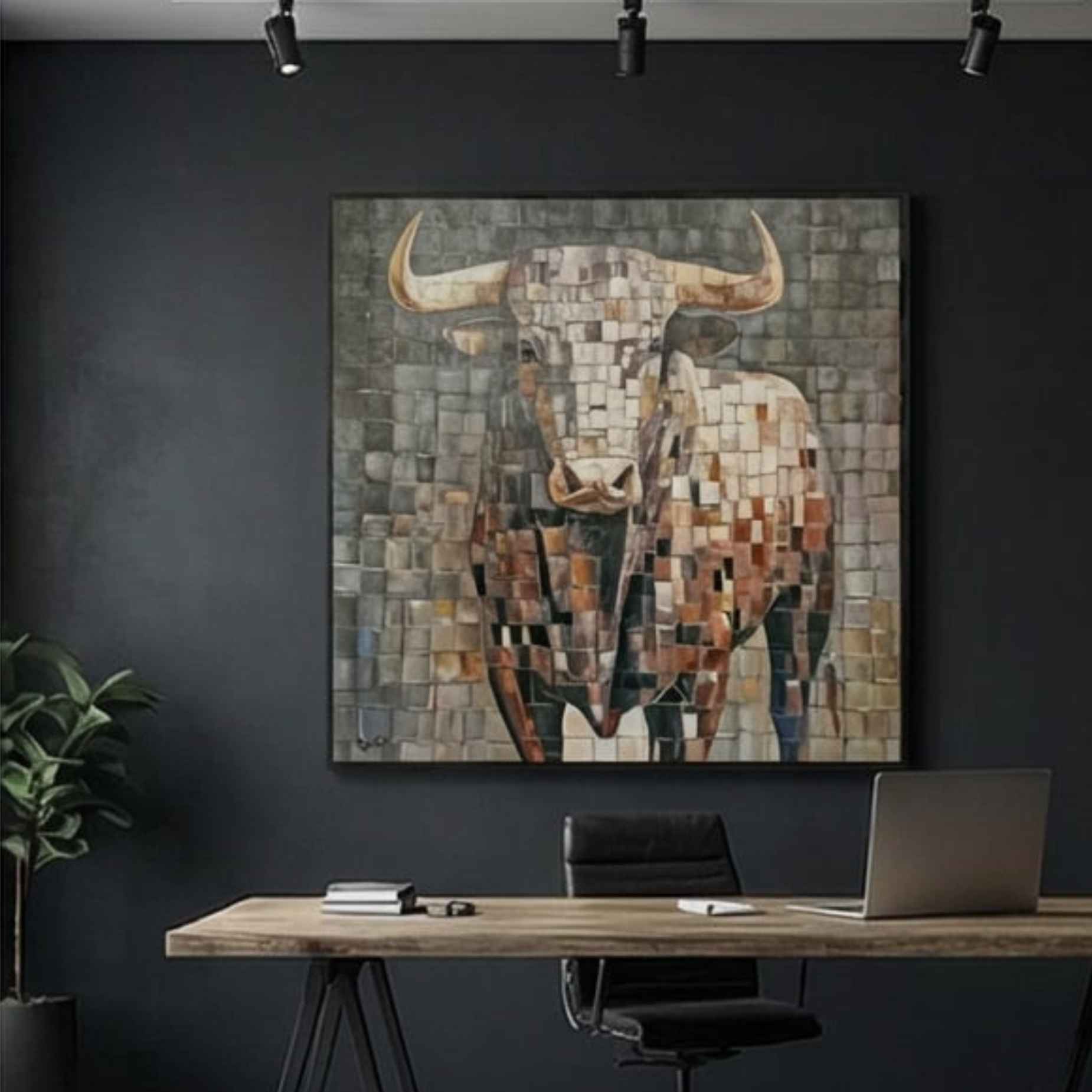 Cuadro pintado a mano de toro en oleo sobre lienzo