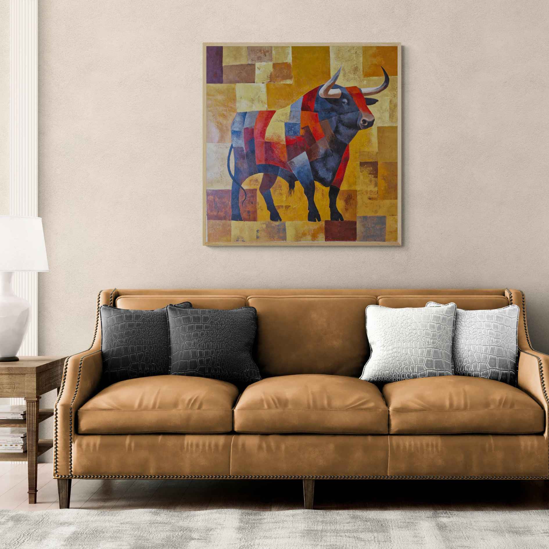 Pintura moderna de toro con formas abstractas