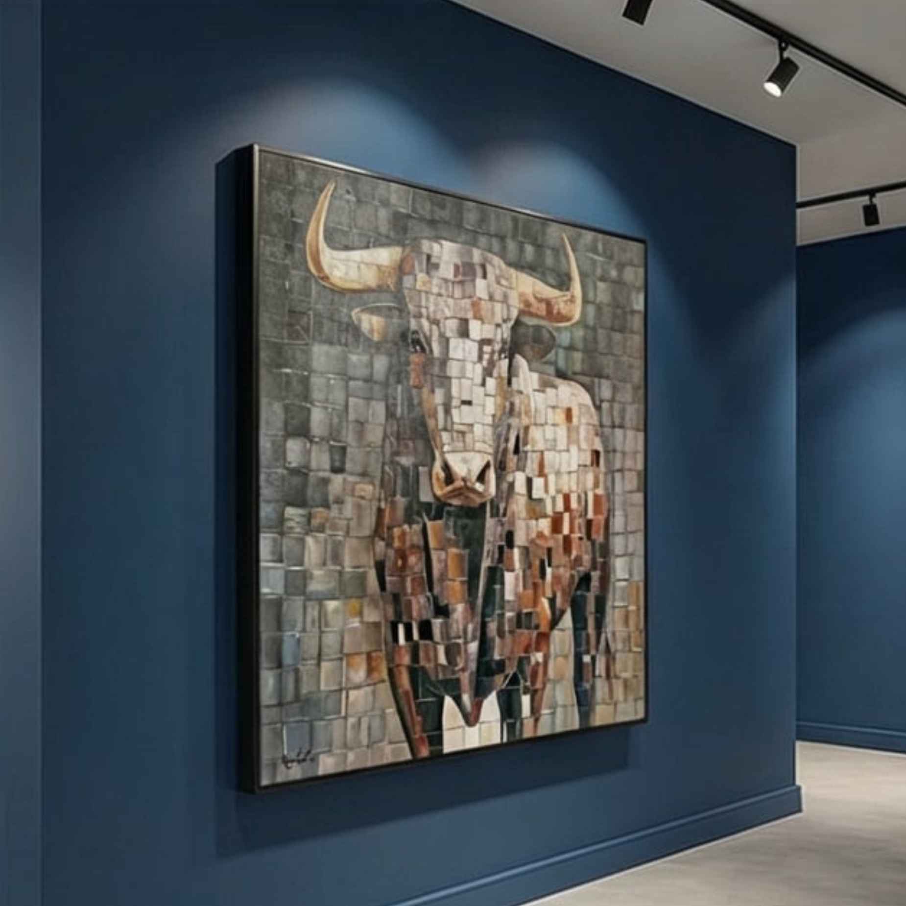 Pintura al Óleo Premium de Toro con Fondo Cuadrado