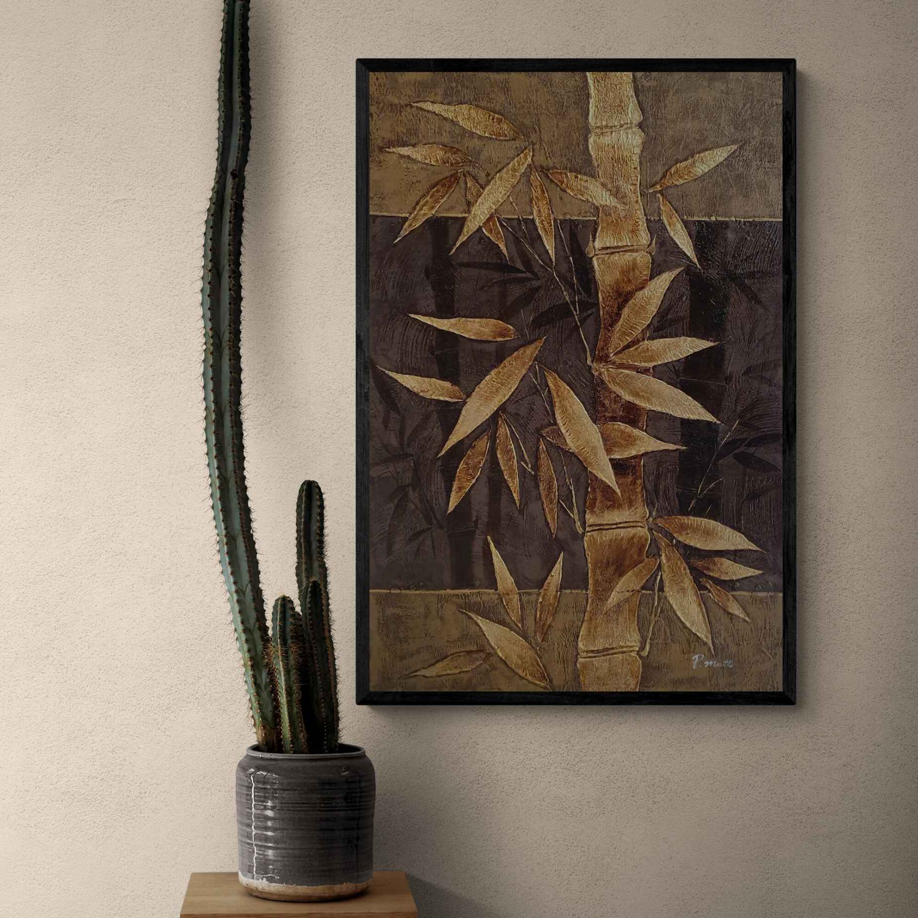 Pintura al oleo texturizada de bambu zen