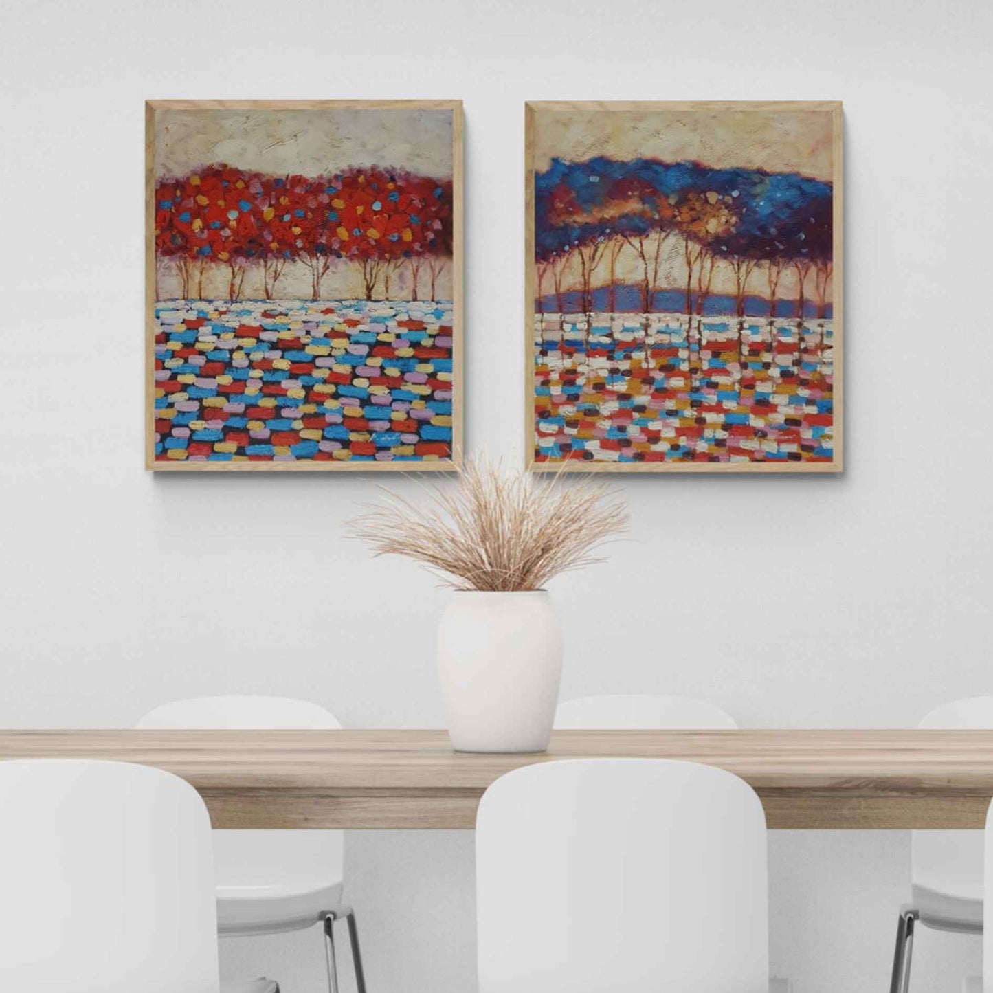 Set de 2 cuadros abstractos con paisajes coloridos