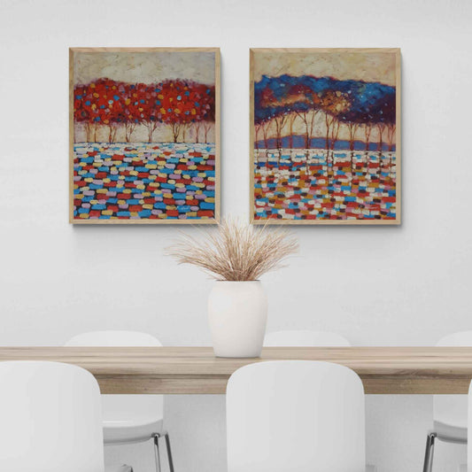 Set de 2 cuadros abstractos con paisajes coloridos