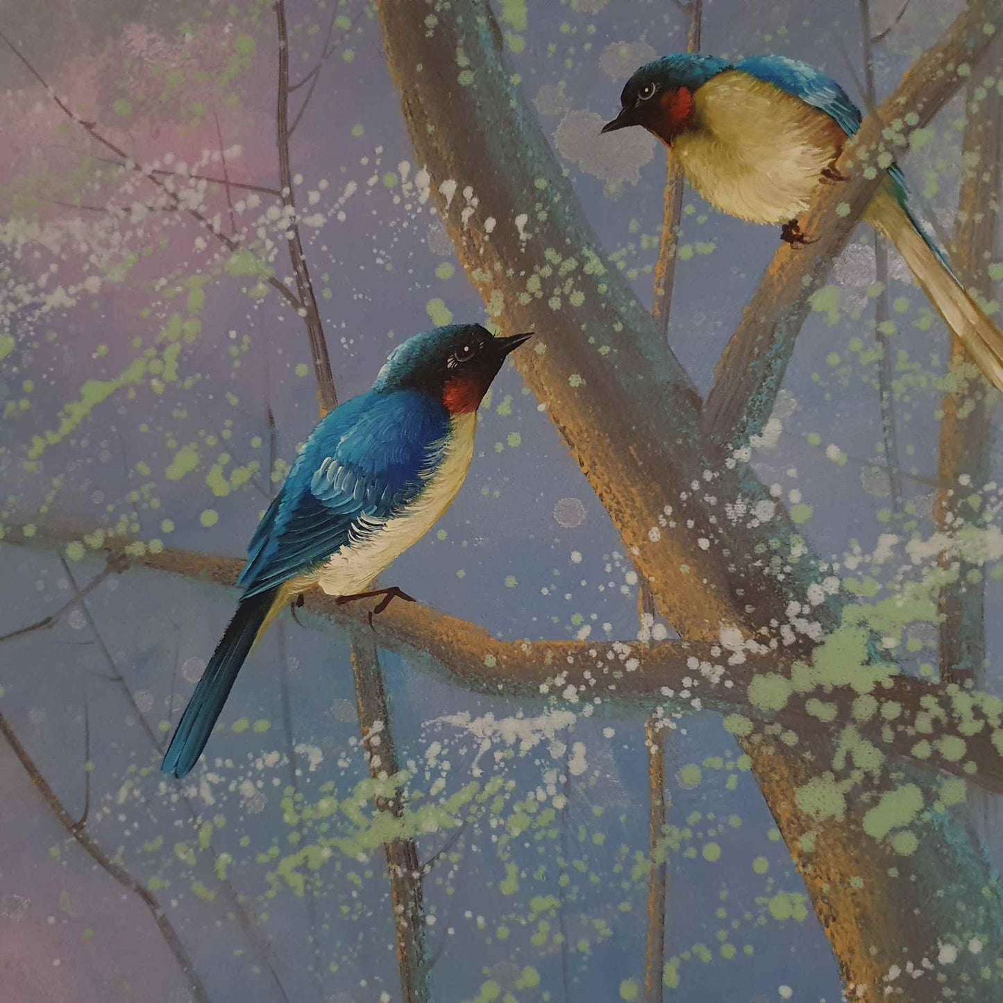 díptico decorativo con pájaros en árbol