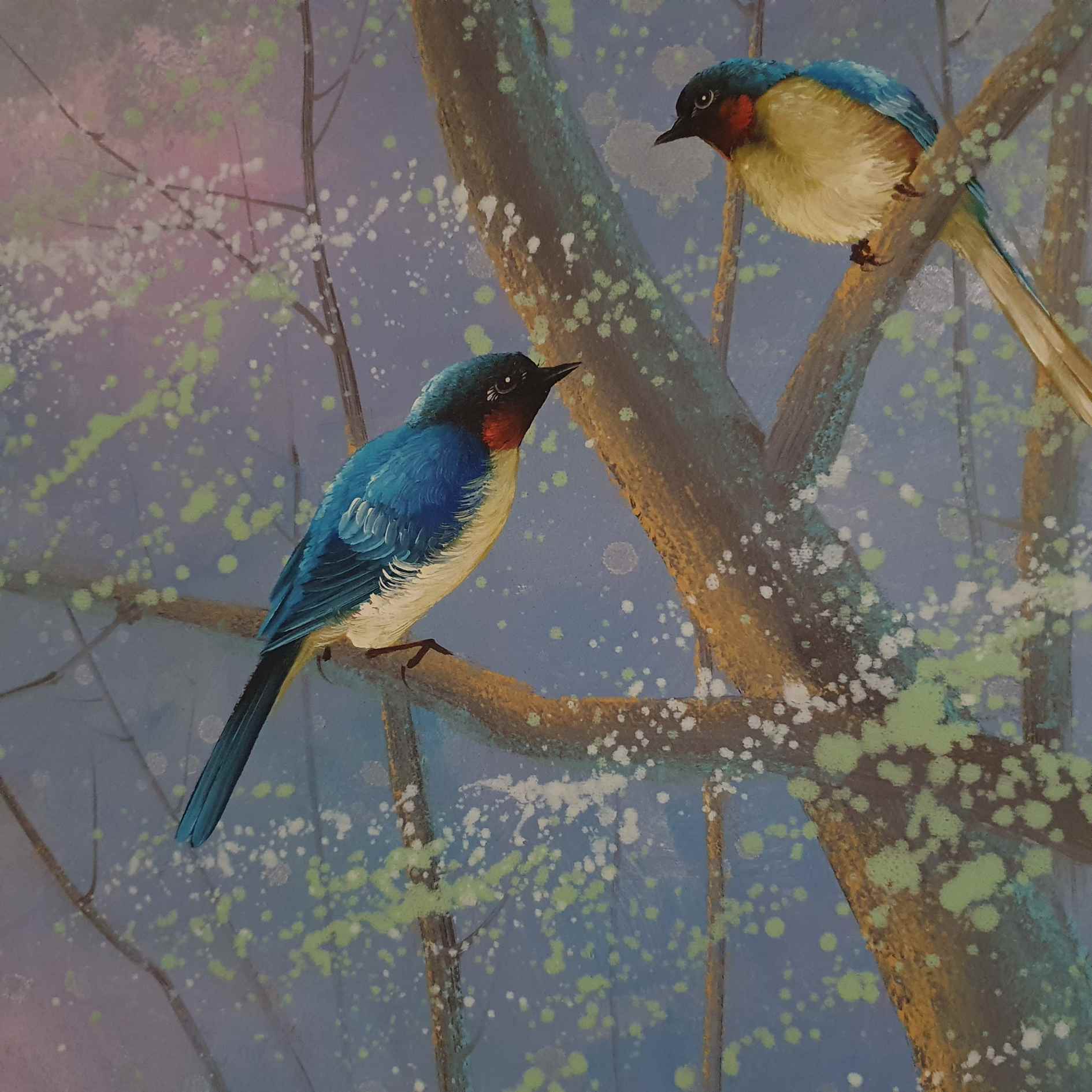 díptico decorativo con pájaros en árbol